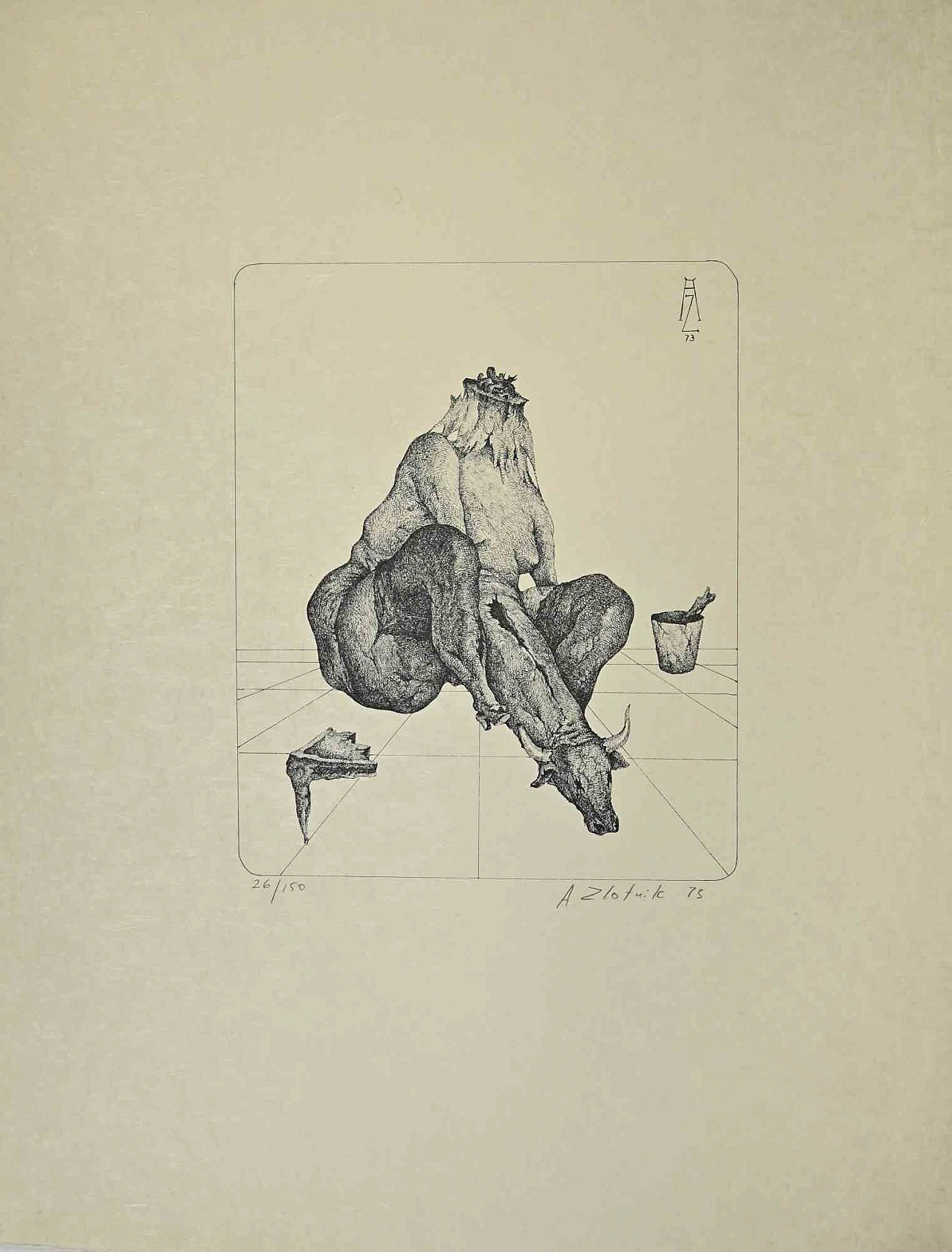 Alexandre Zlotnik, Buffalo Woman, Lithograph 1960s-1970s 1