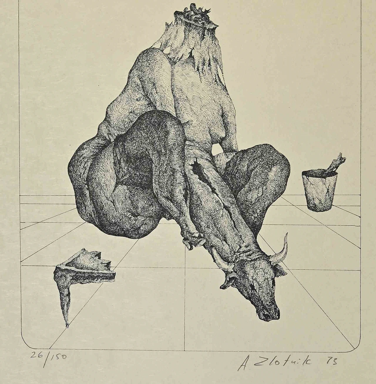 Alexandre Zlotnik, Buffalo Woman, Lithograph 1960s-1970s 2