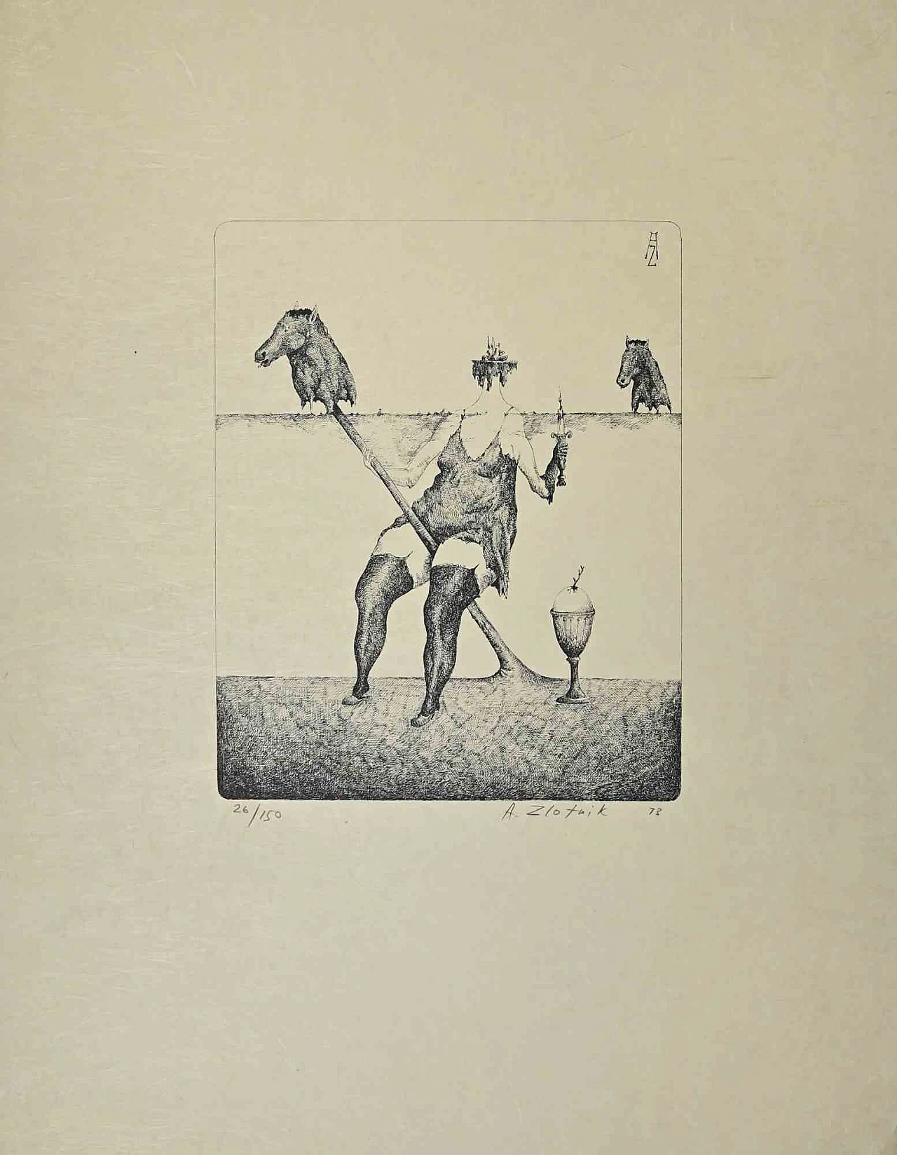 Alexandre Zlotnik, Horse Rider, Lithograph 1960s-1970s 1
