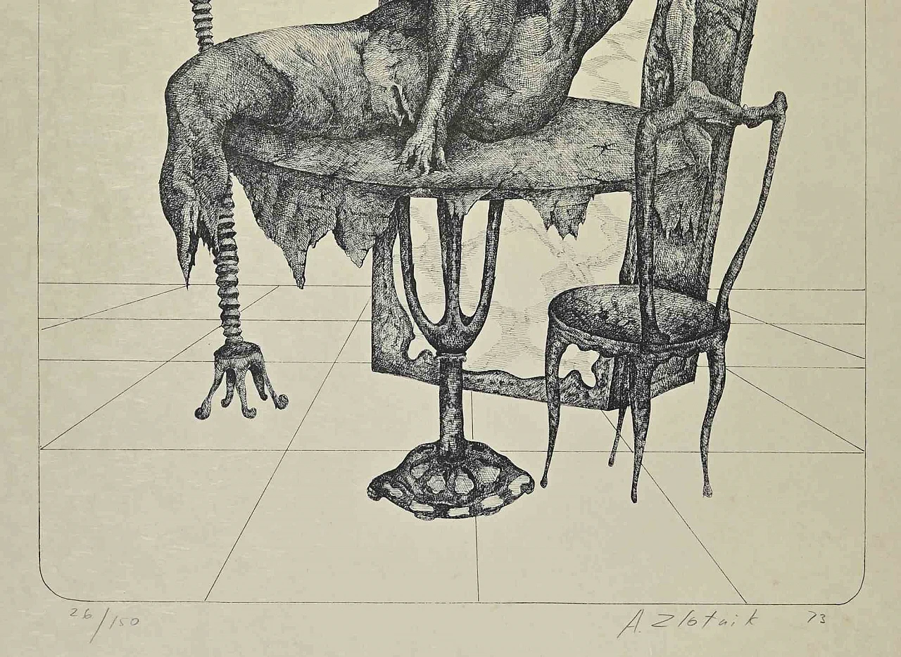 Alexandre Zlotnik, Table-Woman, Lithograph 1960s-1970s 2