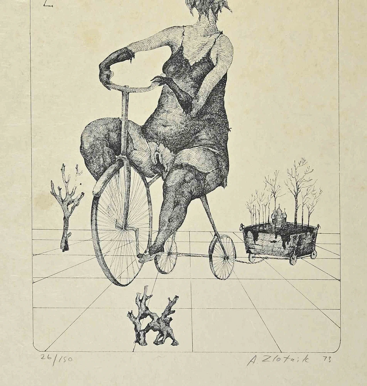 Alexandre Zlotnik, Cyclist, Lithograph 1960s-1970s 2