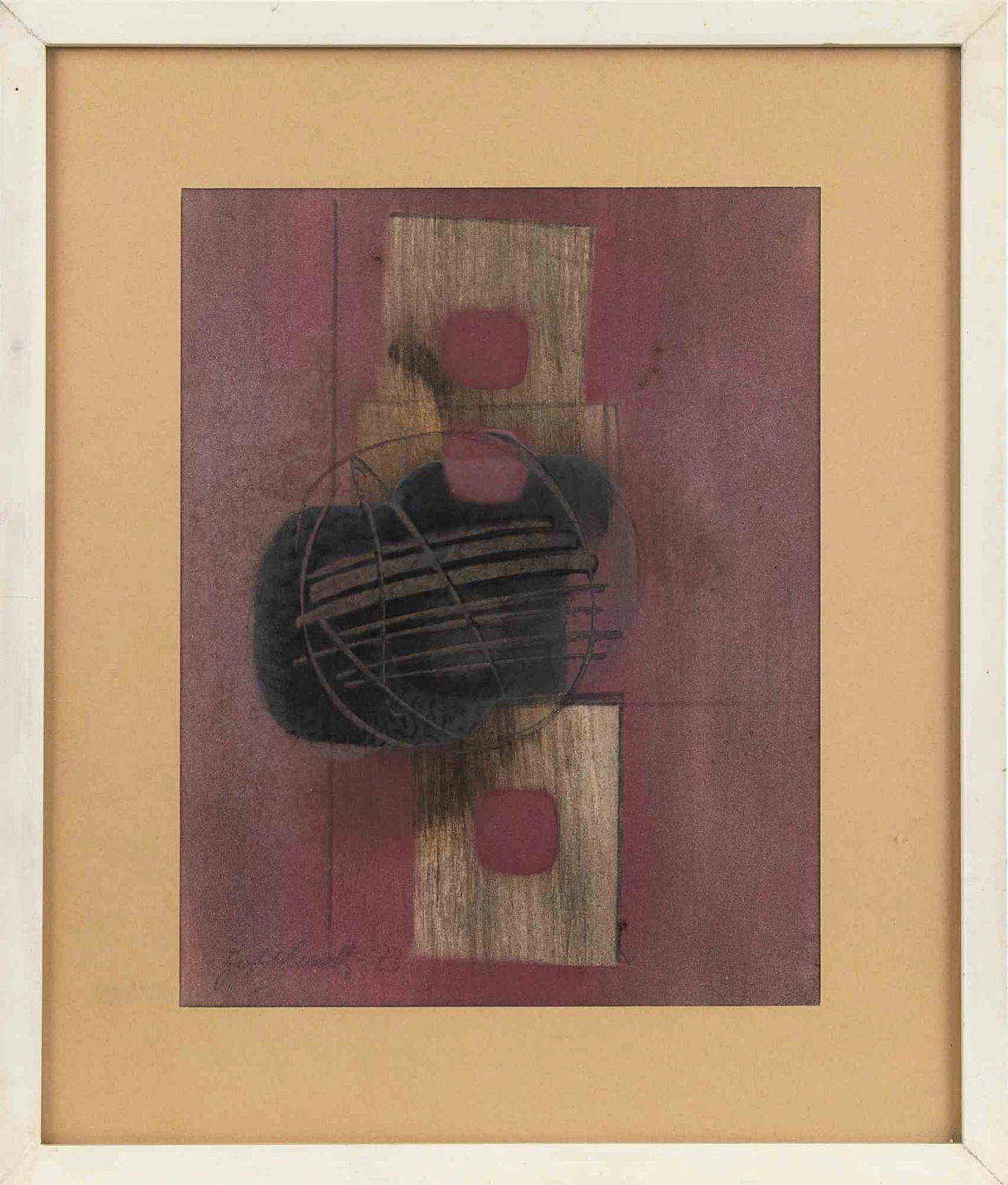 Mario Guglielmotti, Composizione astratta, Disegno a pastello-carboncino 1960-1979 1