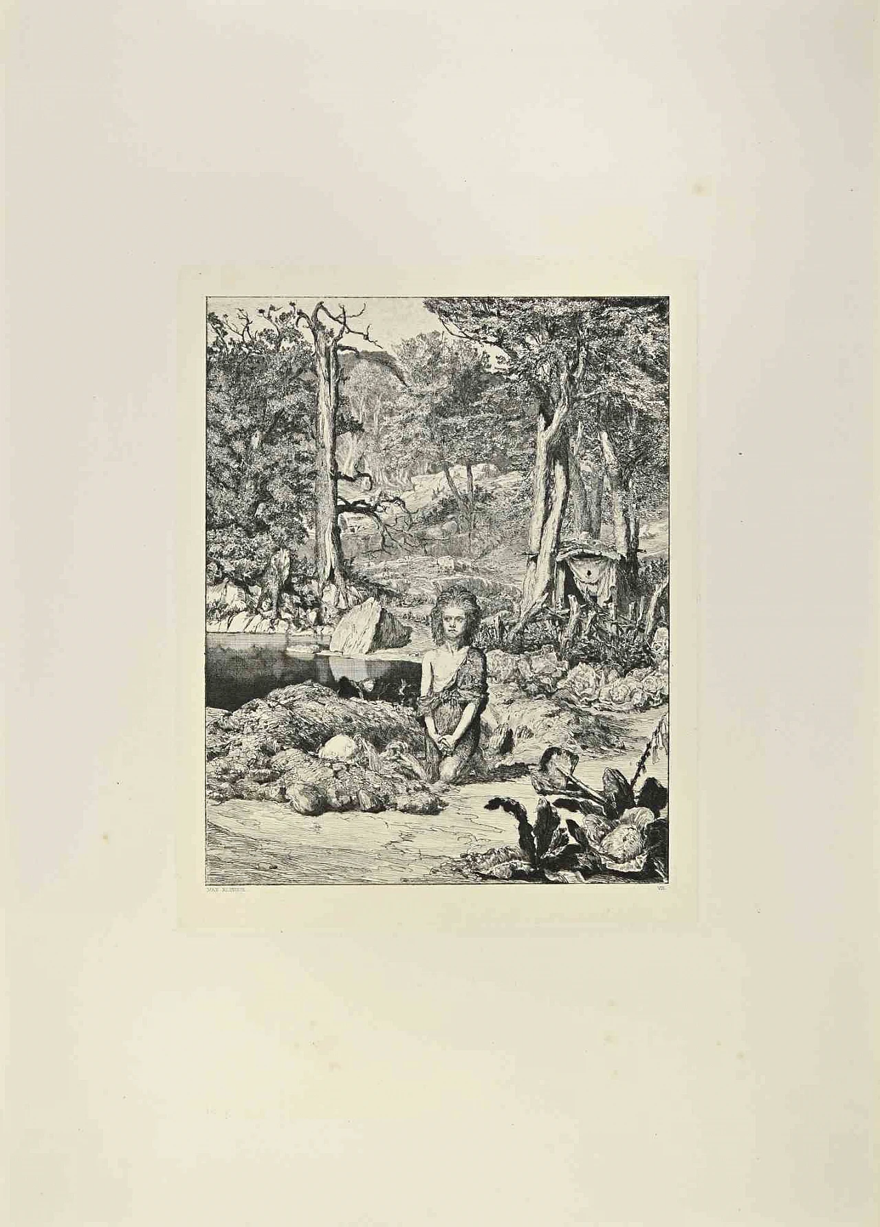 Max Klinger, Simplicius at the Hermit's Grave, Etching 19th century 1