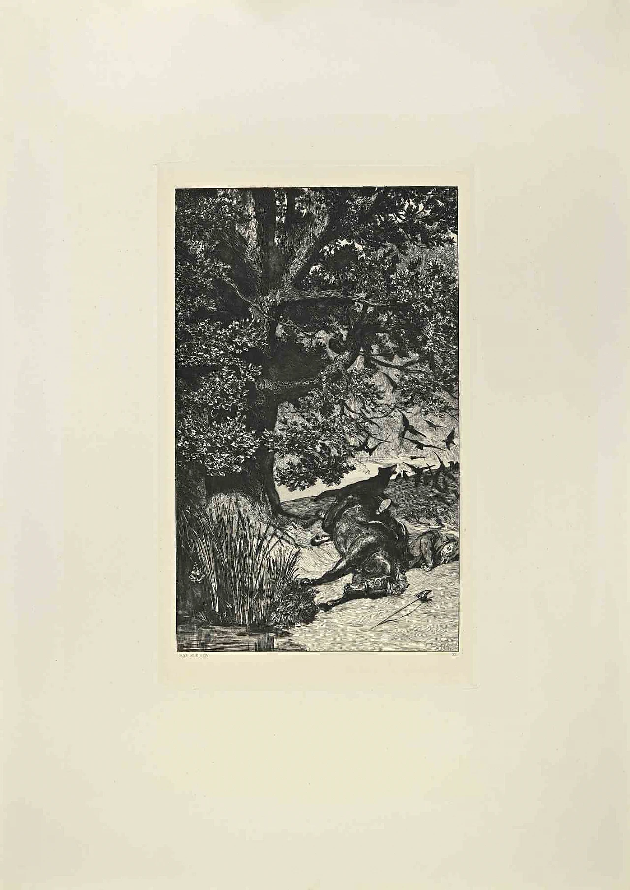 Max Klinger, Fallen Rider  from Intermezzi, Etching 19th century 1