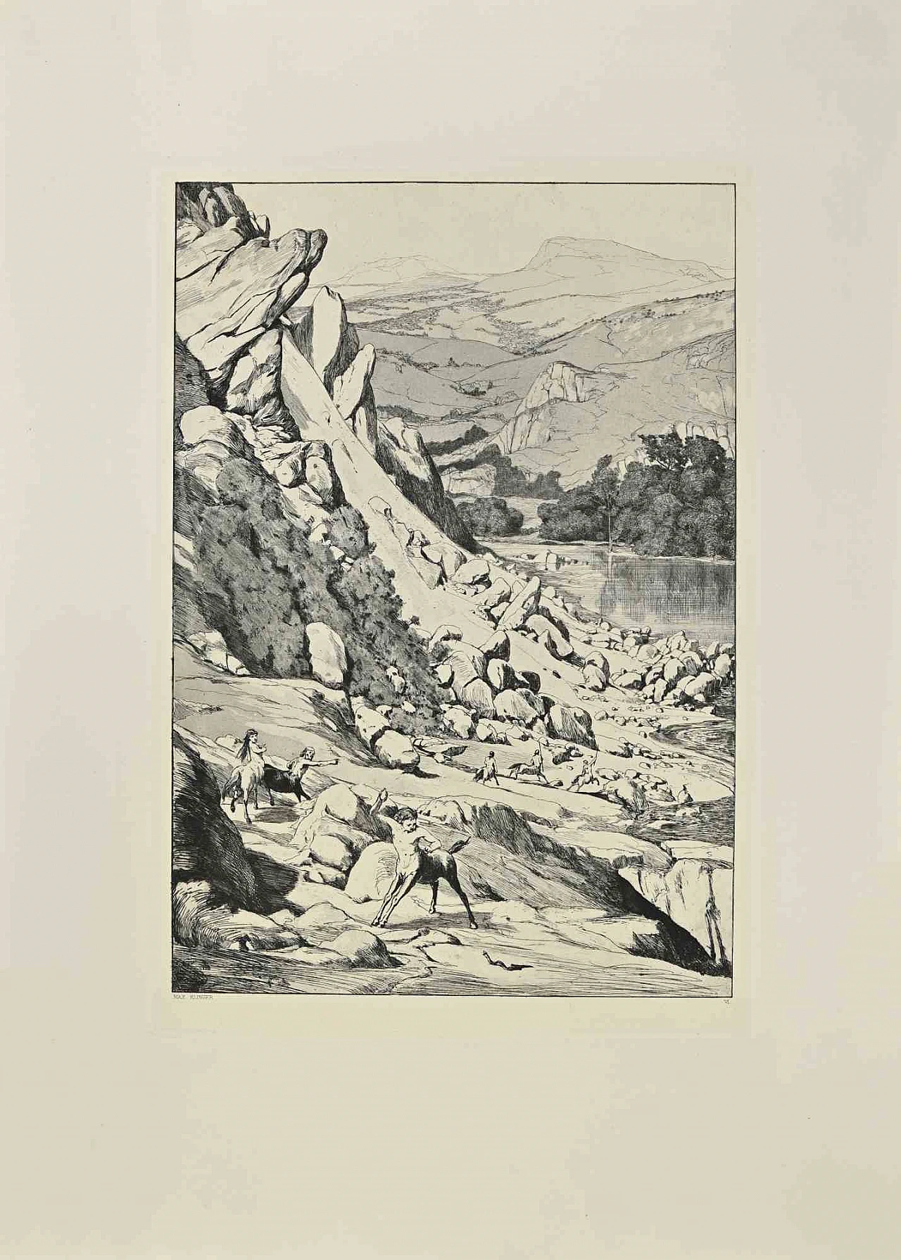 Max Klinger, Landslide  from Intermezzi, Etching 19th century 1