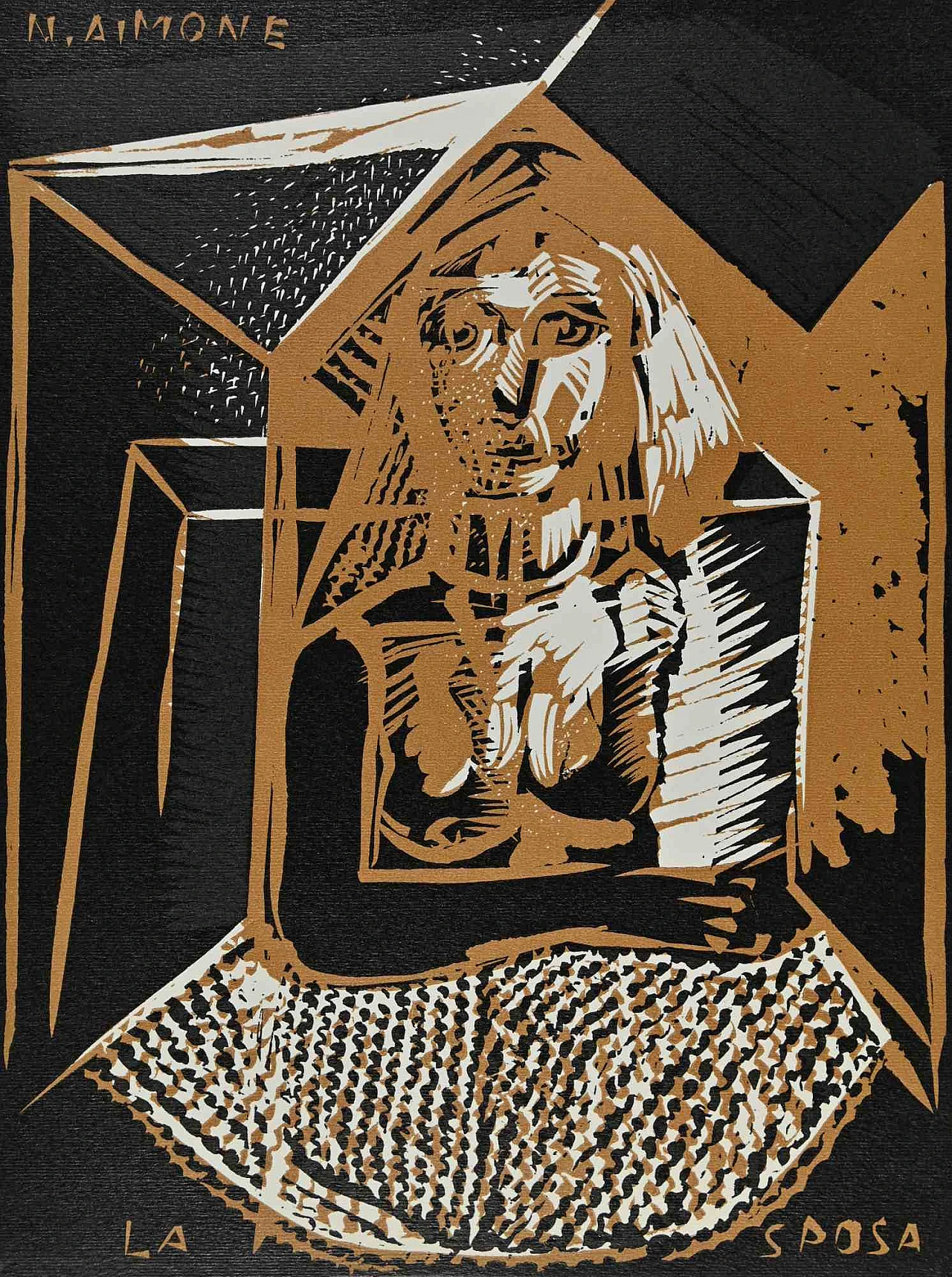 Unknown, The Bride - Nino Aimone, Woodcut 1960s-1970s 1