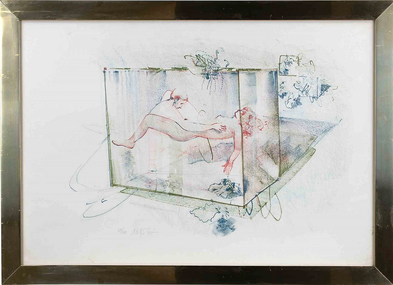 Kaiko Moti, Couple in a Cube, Etching 2000s 1