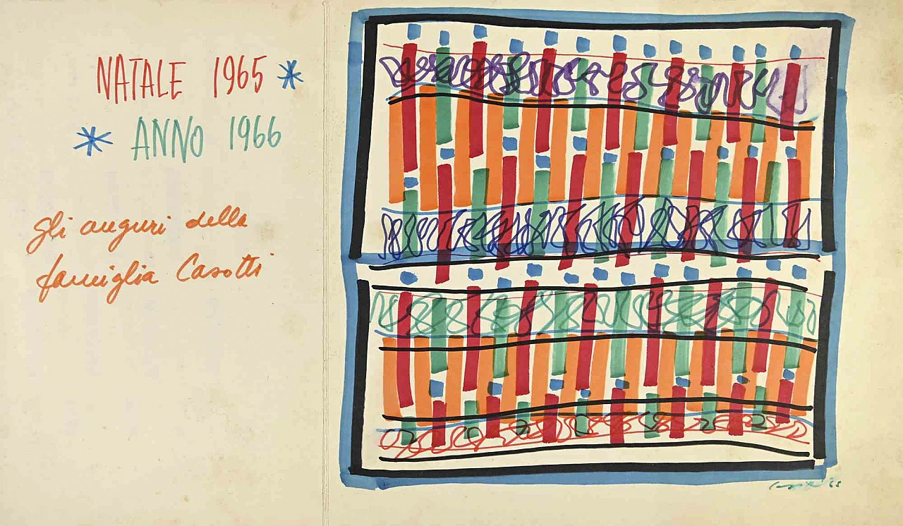 Umberto Maria Casotti, Cartolina di Natale '65, Disegno Acquarello 1960-1979 1