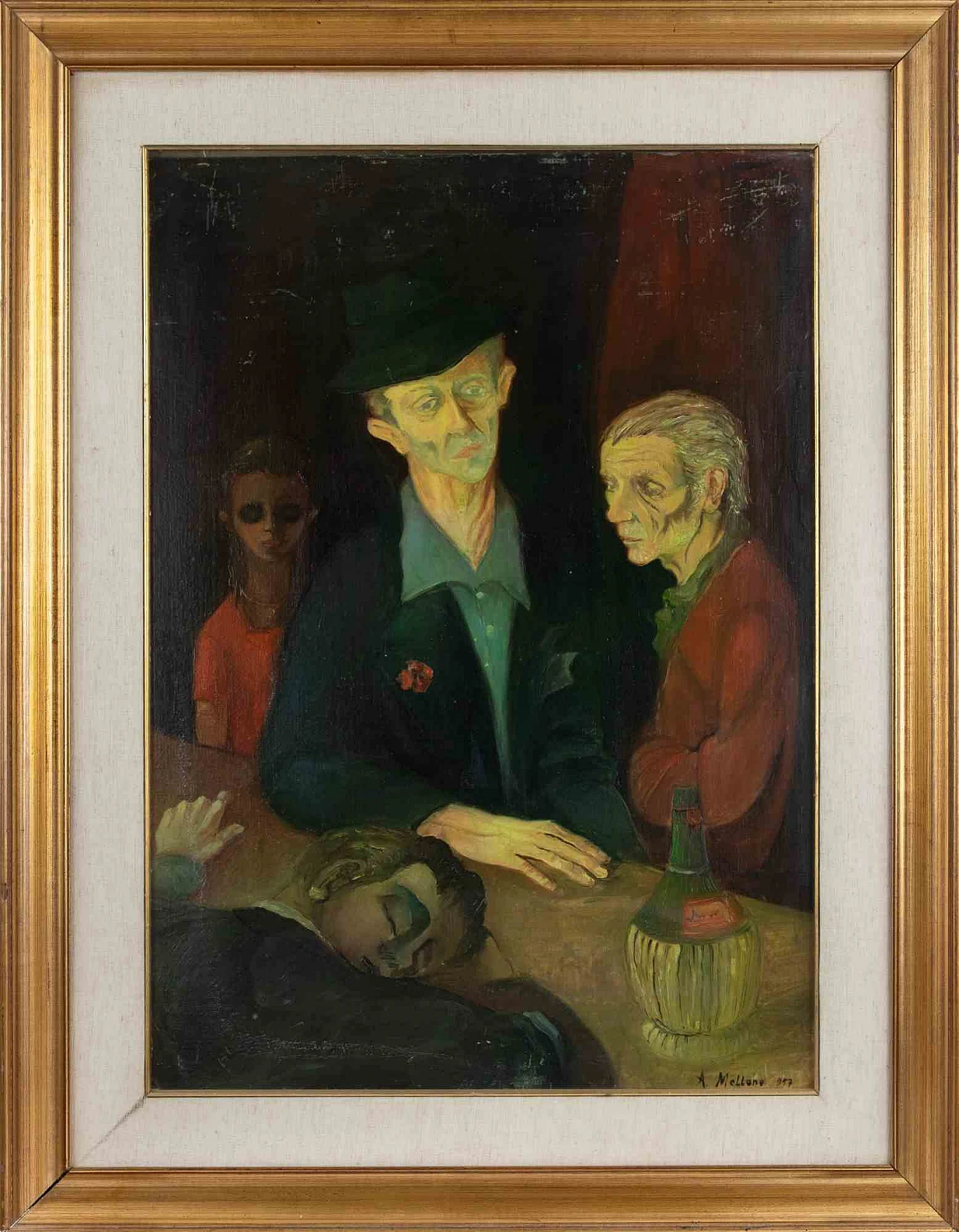 Antonio Mellone, Seating Figures, Oil on Canvas 1940s-1950s 1