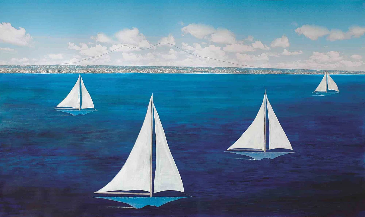 Dario Cusani, Vesuvio in Barca, Acrylic Photo 2000s 1