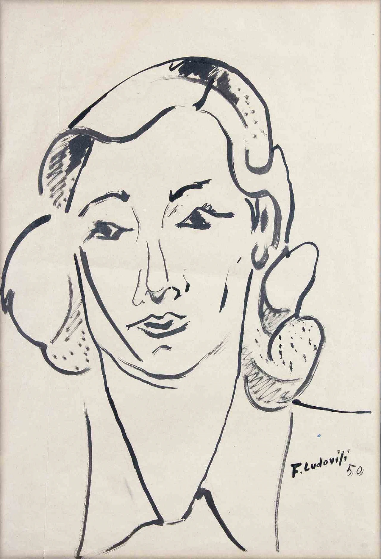 Felice Ludovisi, Ritratto femminile, disegno a matita 1940-1959 1