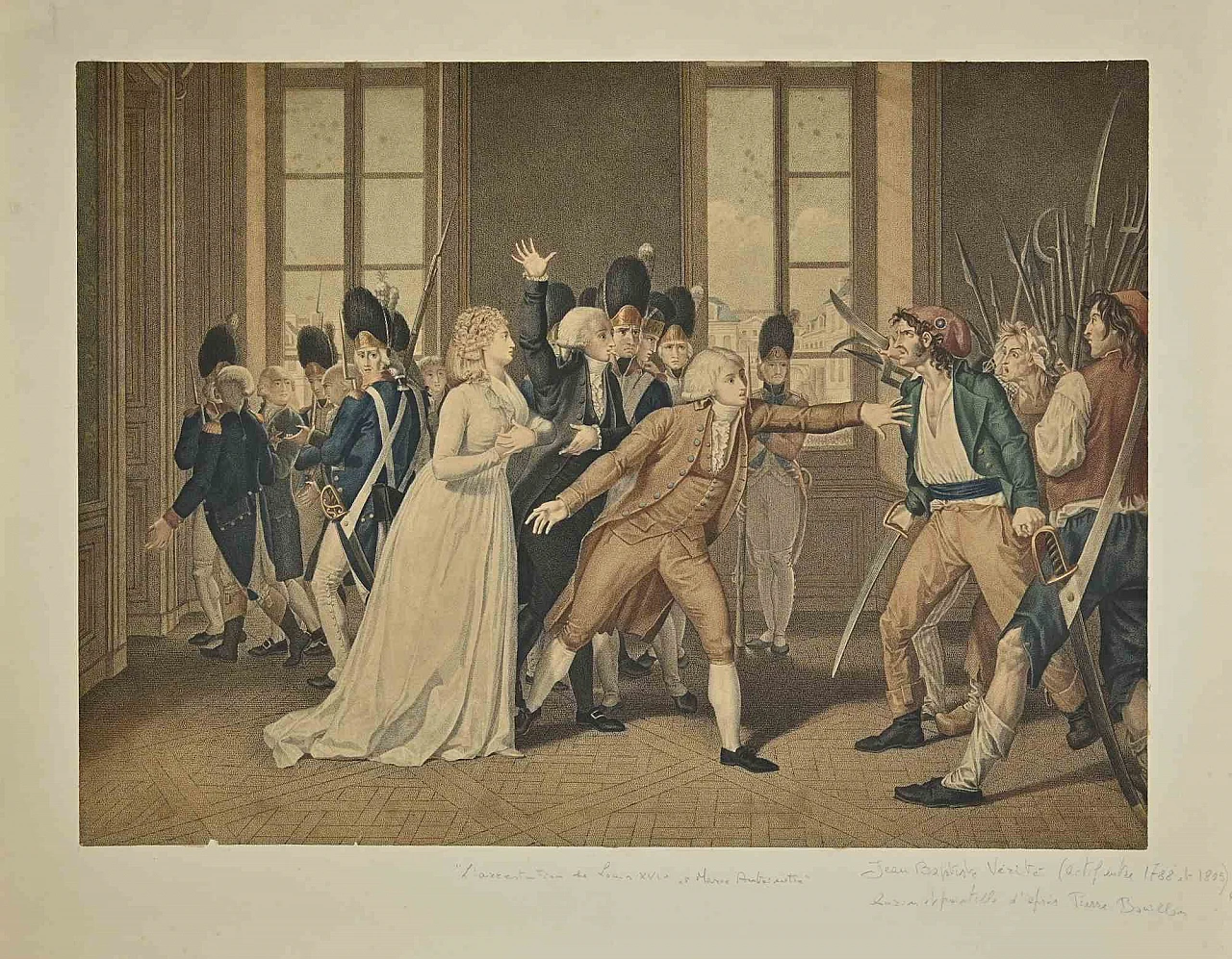 Jean Baptiste Verite, The Arrest of Marie Antoinette, Etching 19th century 1