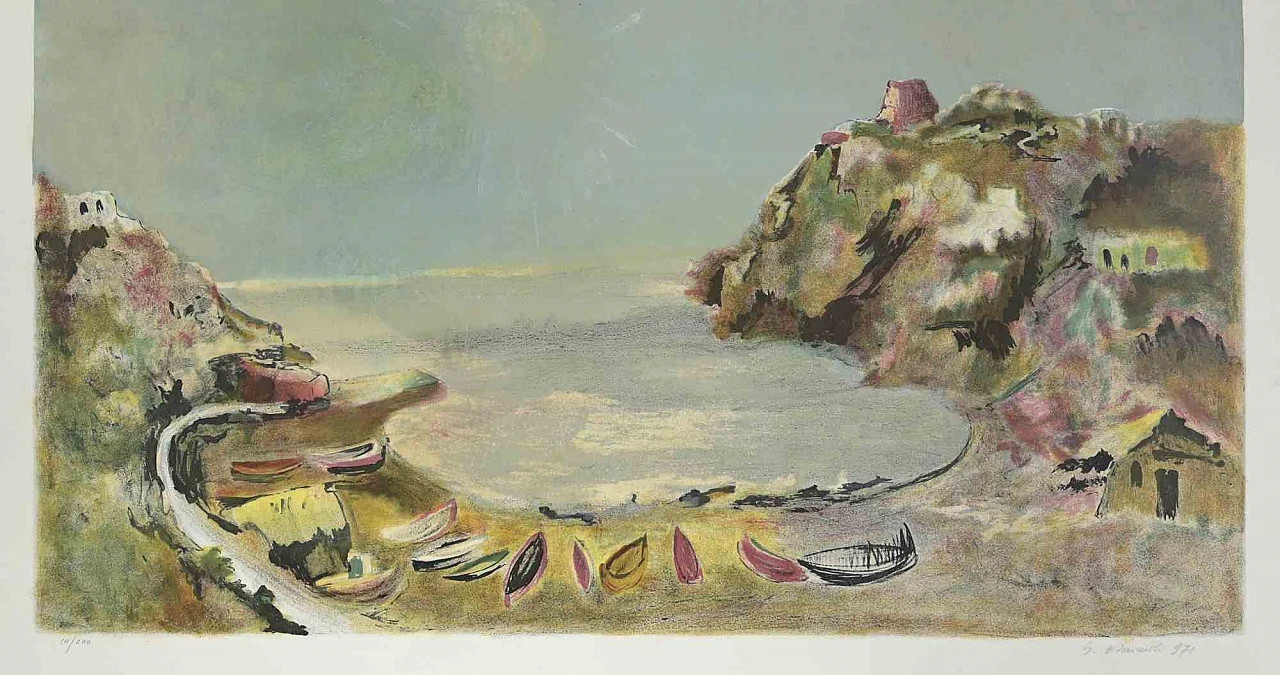 Giovanni Omiccioli, Paesaggio marino, litografia 1960-1979 2