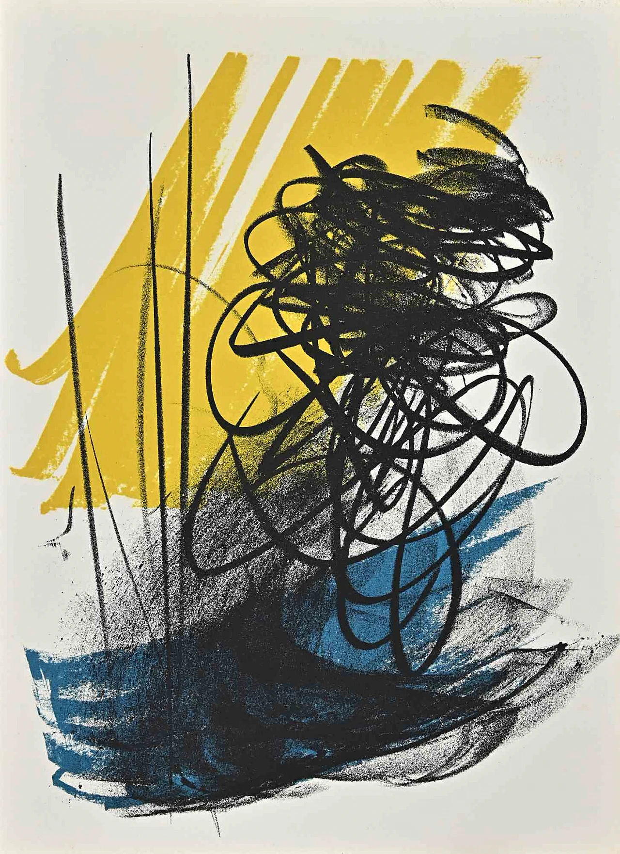 Hans Hartung, Abstract Composition - Signs on Yellow, Lithograph 1960s-1970s 1