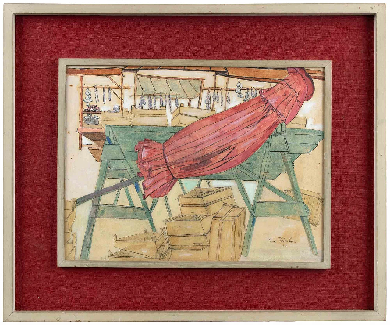 Eva Fischer, Red Umbrella, Mixed Media 2000s 1