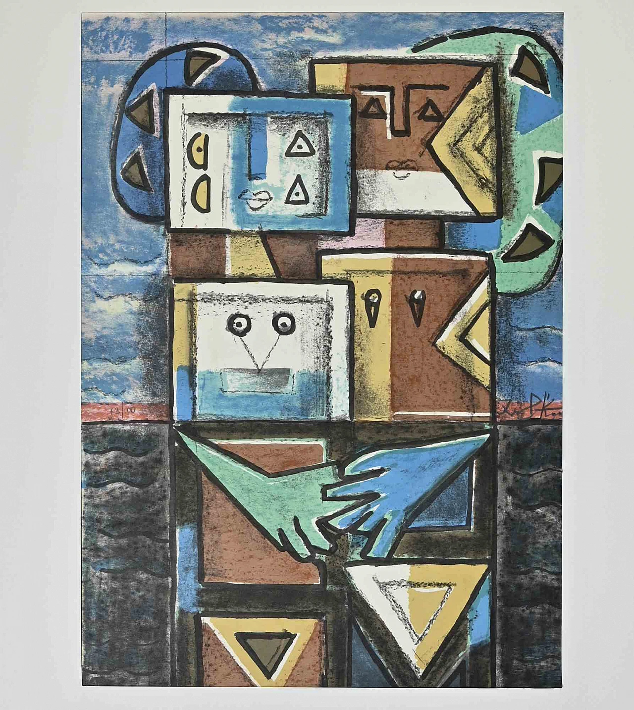 Ibrahim Kodra, Composition, Lithograph 1960s-1970s 3