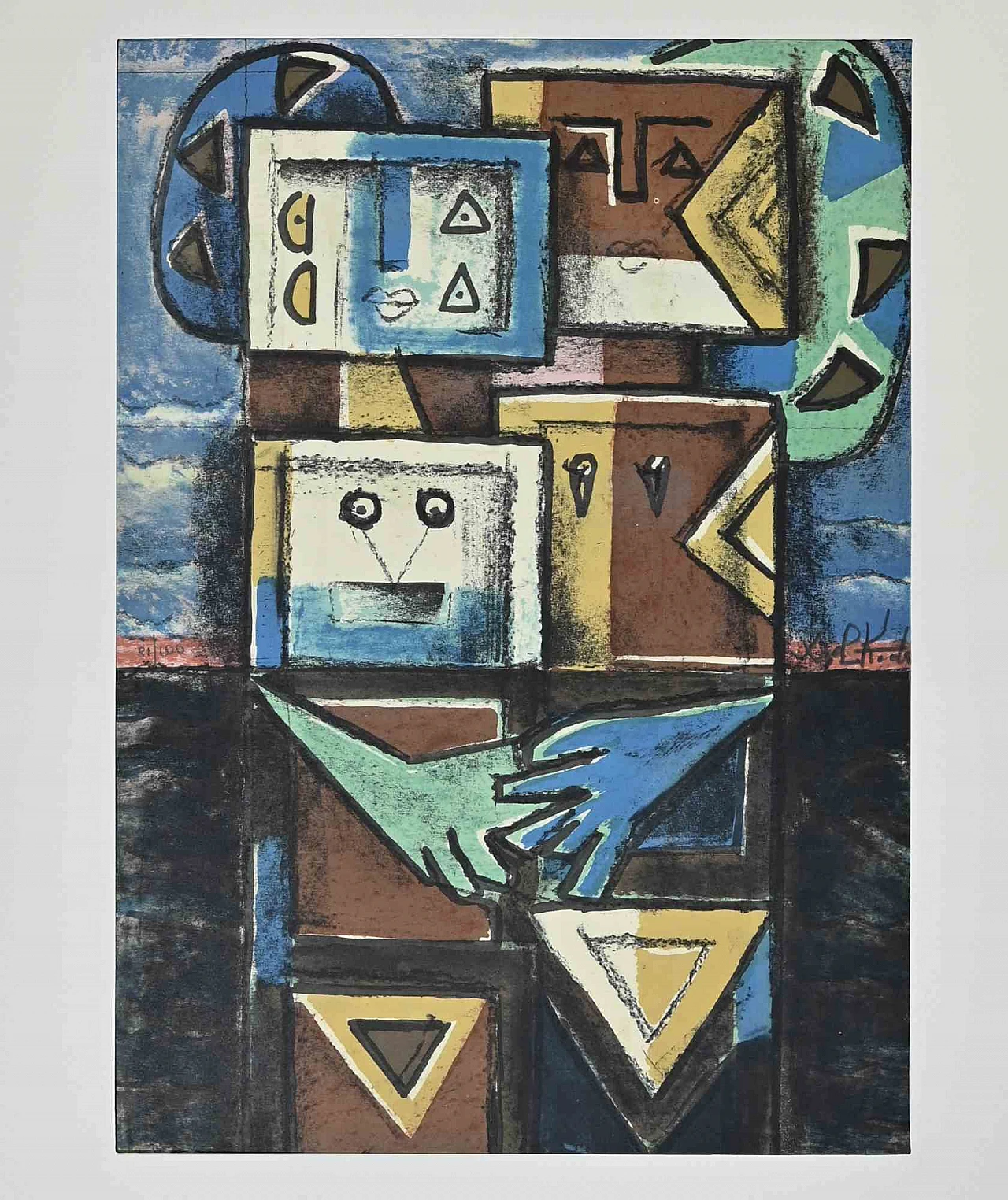 Ibrahim Kodra, Couple, Lithograph 1960s-1970s 1