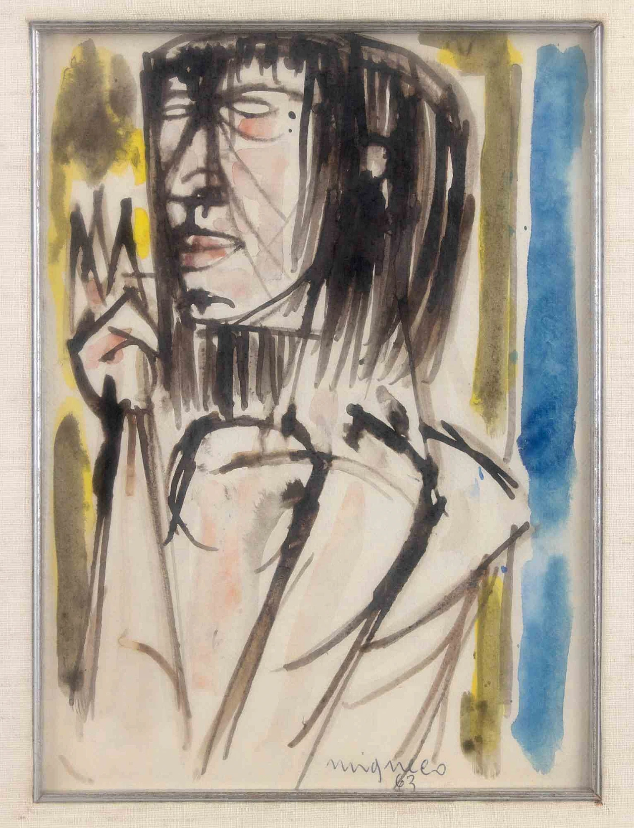 Giuseppe Migneco, Ritratto, Acquarello 1960-1979 3