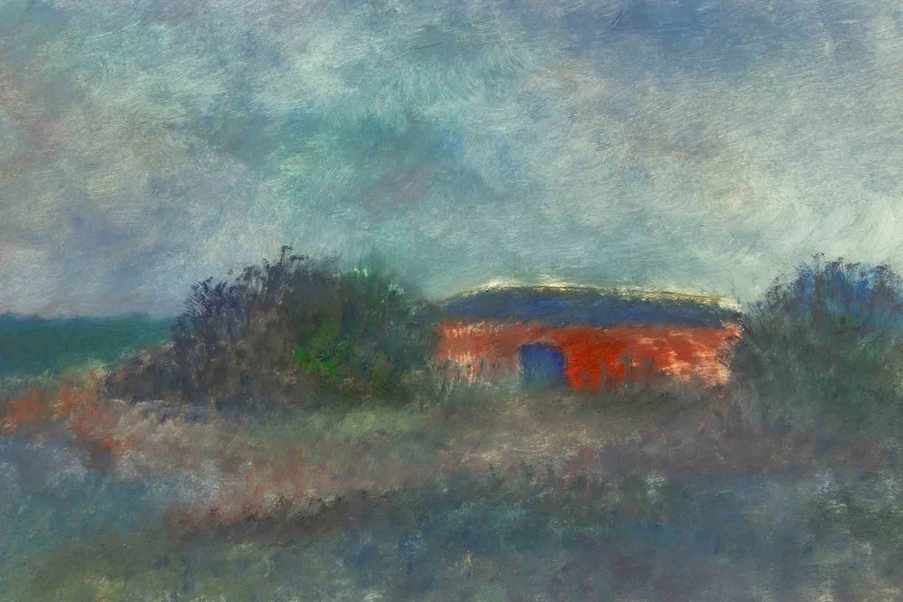 Giovanni Omiccioli, Paesaggio con casa rossa, Dipinto ad olio Anni 2000 4