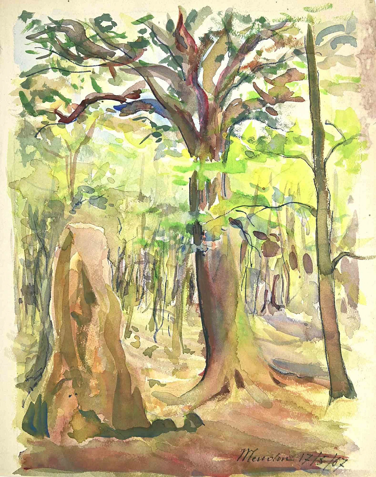 Micheline Frouin, Paesaggio a Meudon, Disegno Acquarello-Inchiostro 1960-1979 1