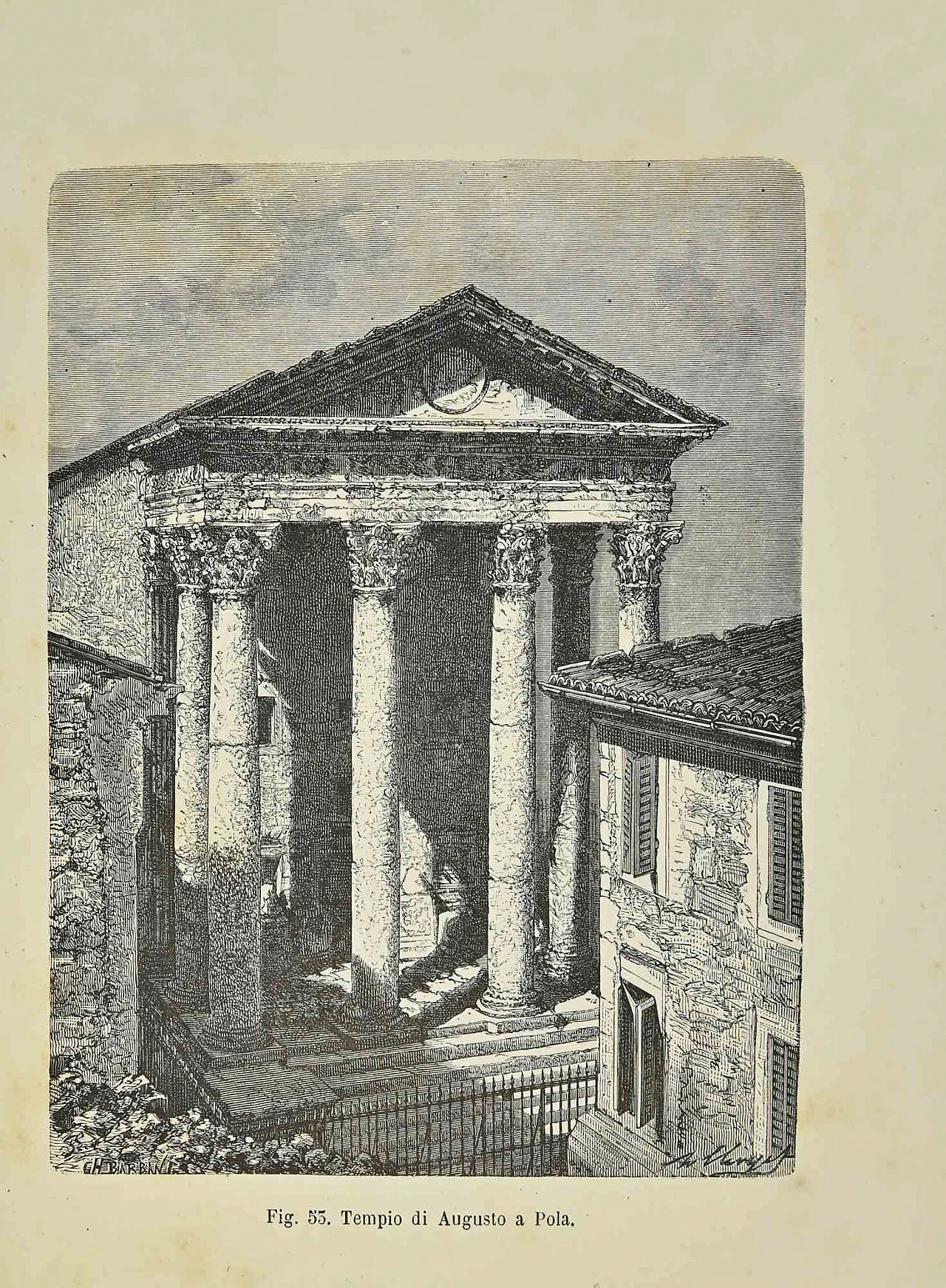 Various Authors, Temple of Augustus in Pula, Lithograph 19th century 1