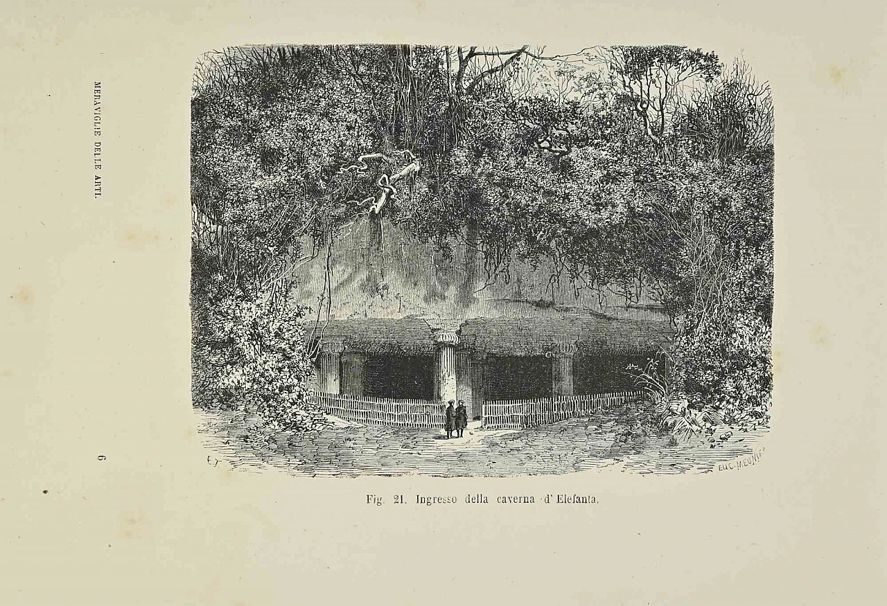 Autori vari, Ingresso alla grotta dell'Elefante, Litografia '800 1