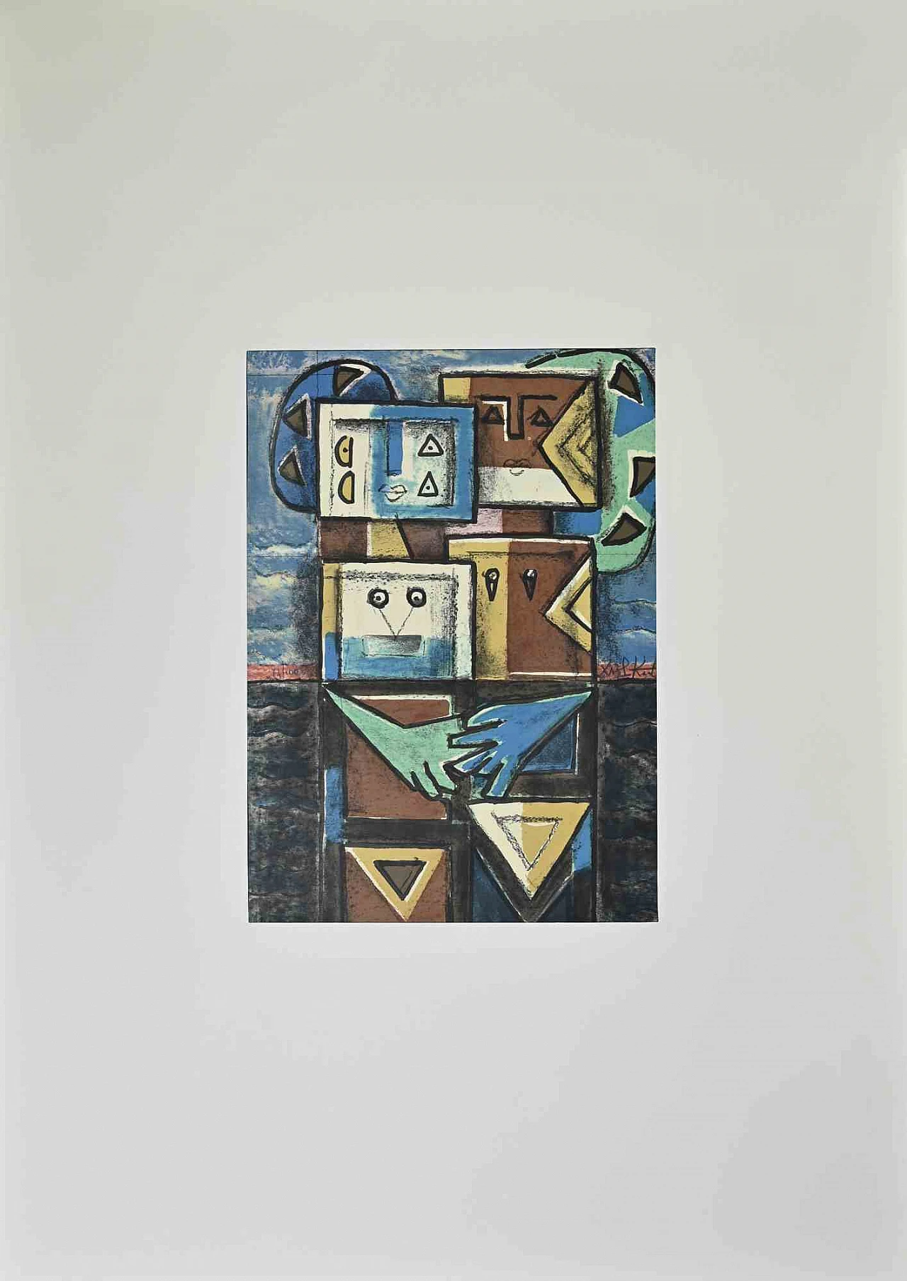 Ibrahim Kodra, Couple in Love, Lithograph 1960s-1970s 1