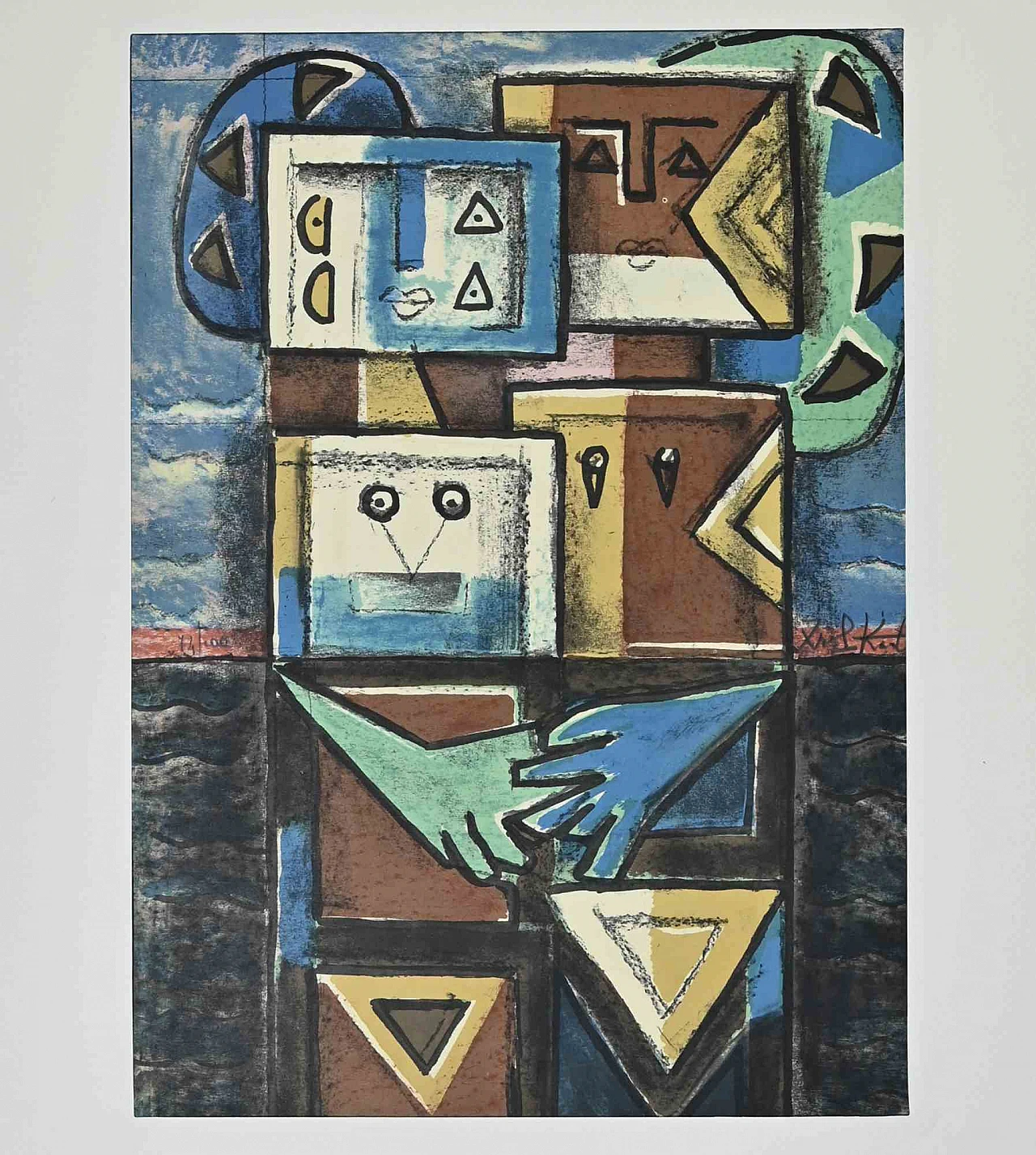 Ibrahim Kodra, Couple in Love, Lithograph 1960s-1970s 2