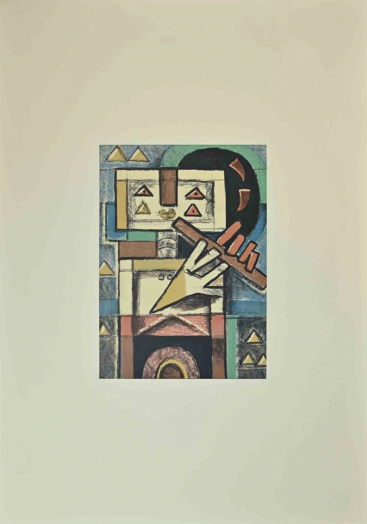 Ibrahim Kodra, Robot che suona il flauto, litografia 1960-1979 1