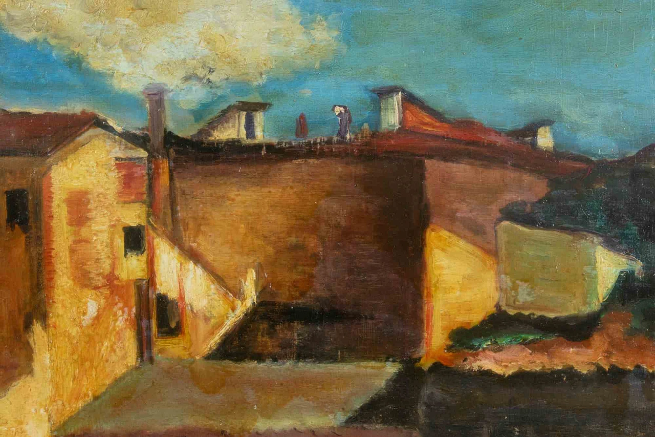 Gino Marzani, Paesaggio con case, Dipinto ad olio Anni 2000 2