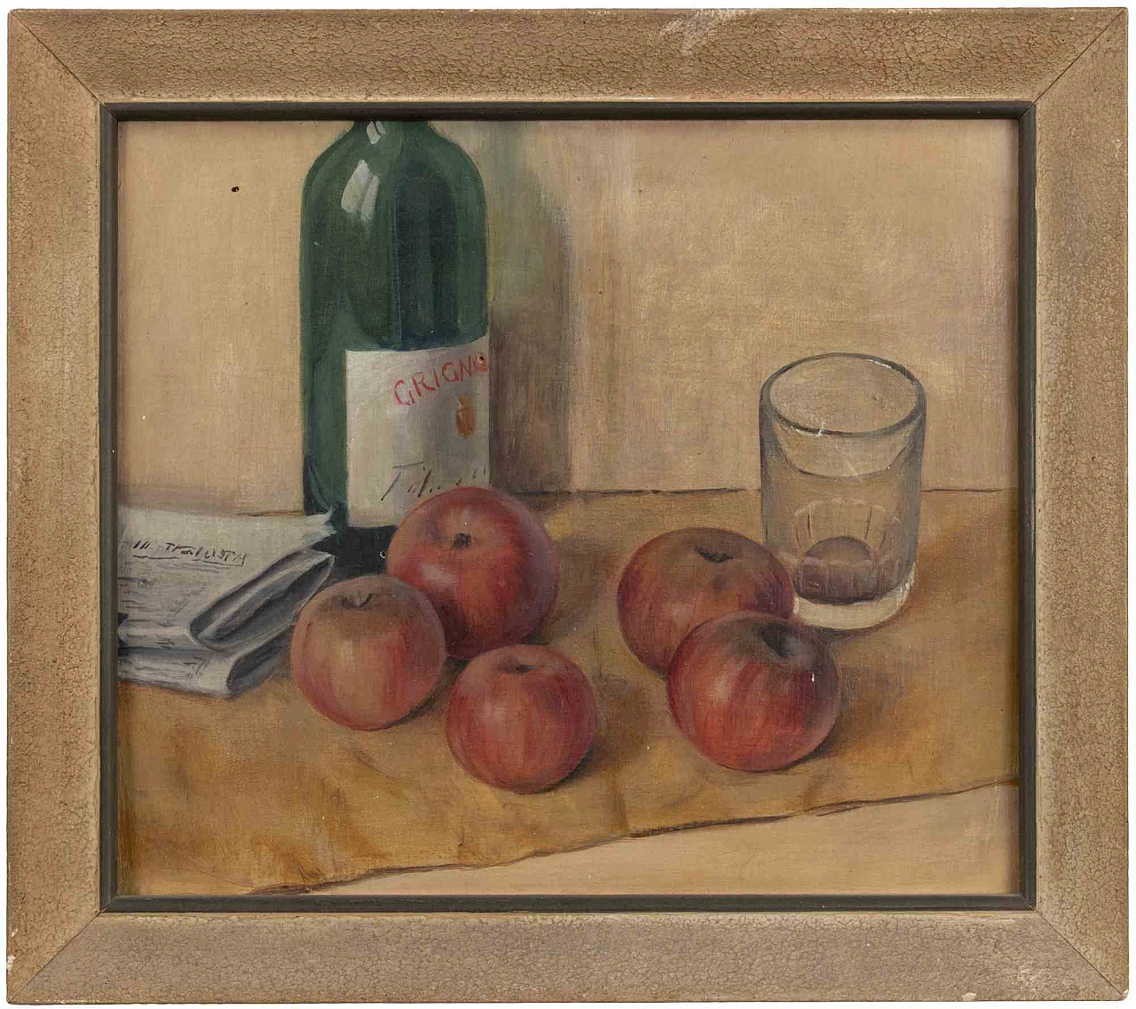 Artist XX century, Still life with Apples and Bottle, Oil Painting 2000s 1