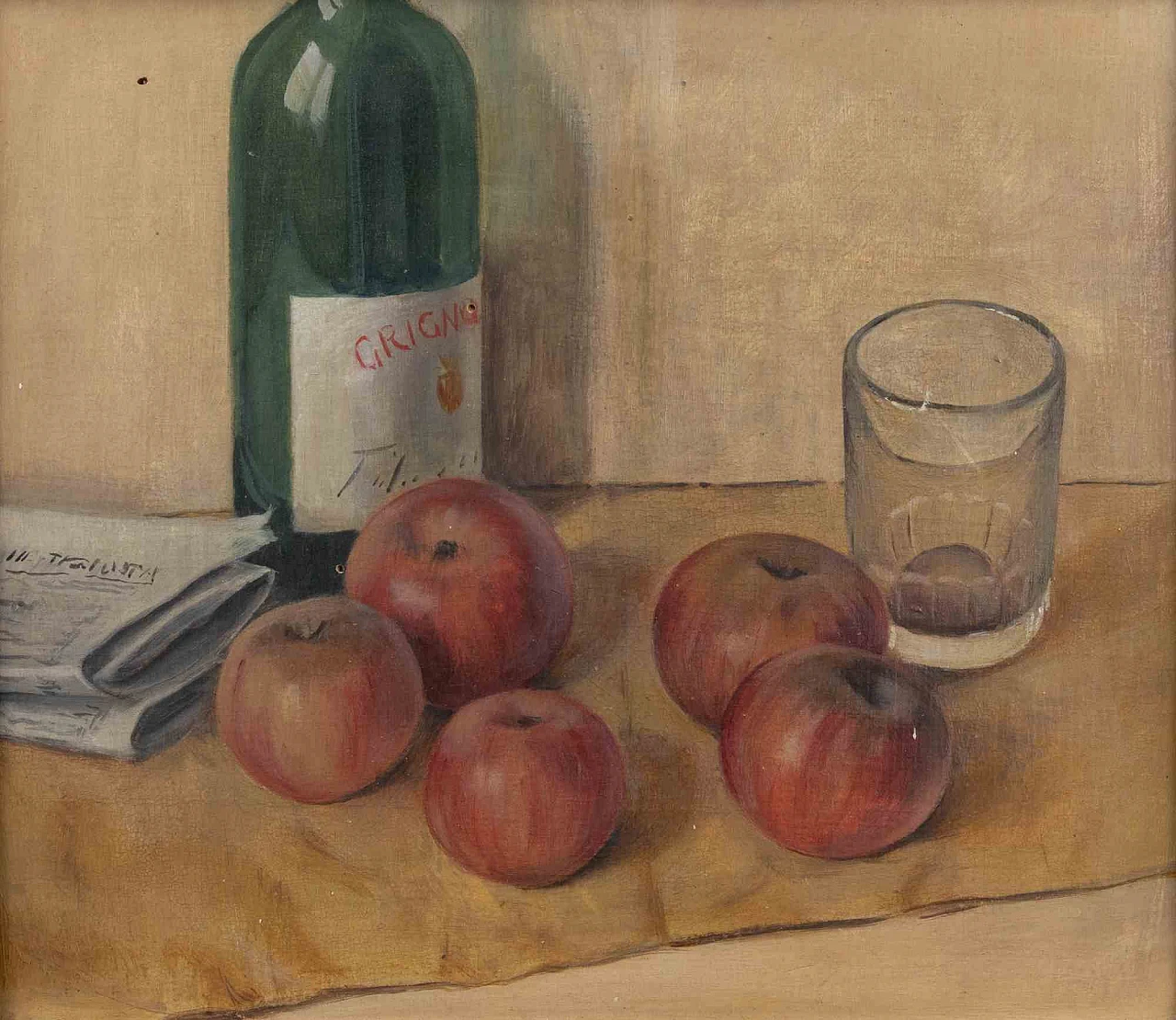 Artist XX century, Still life with Apples and Bottle, Oil Painting 2000s 2