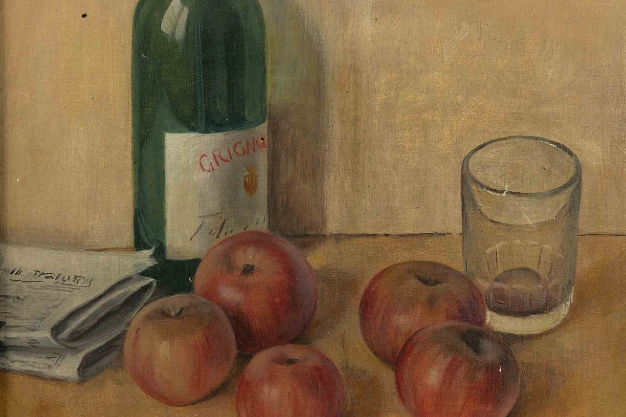 Artist XX century, Still life with Apples and Bottle, Oil Painting 2000s 3