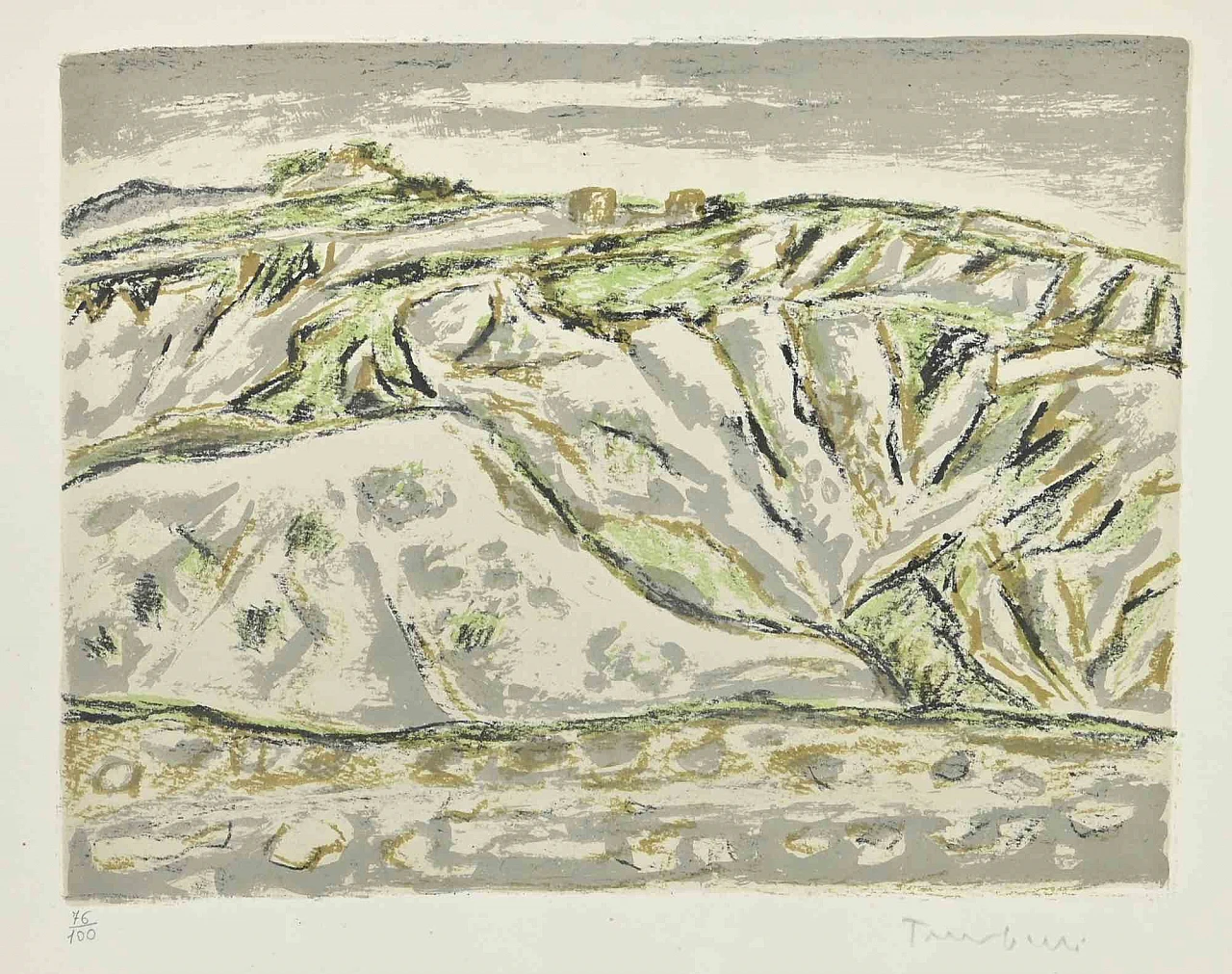 Orfeo Tamburi, Landscape in Tuscany, Lithograph 1960s-1970s 1