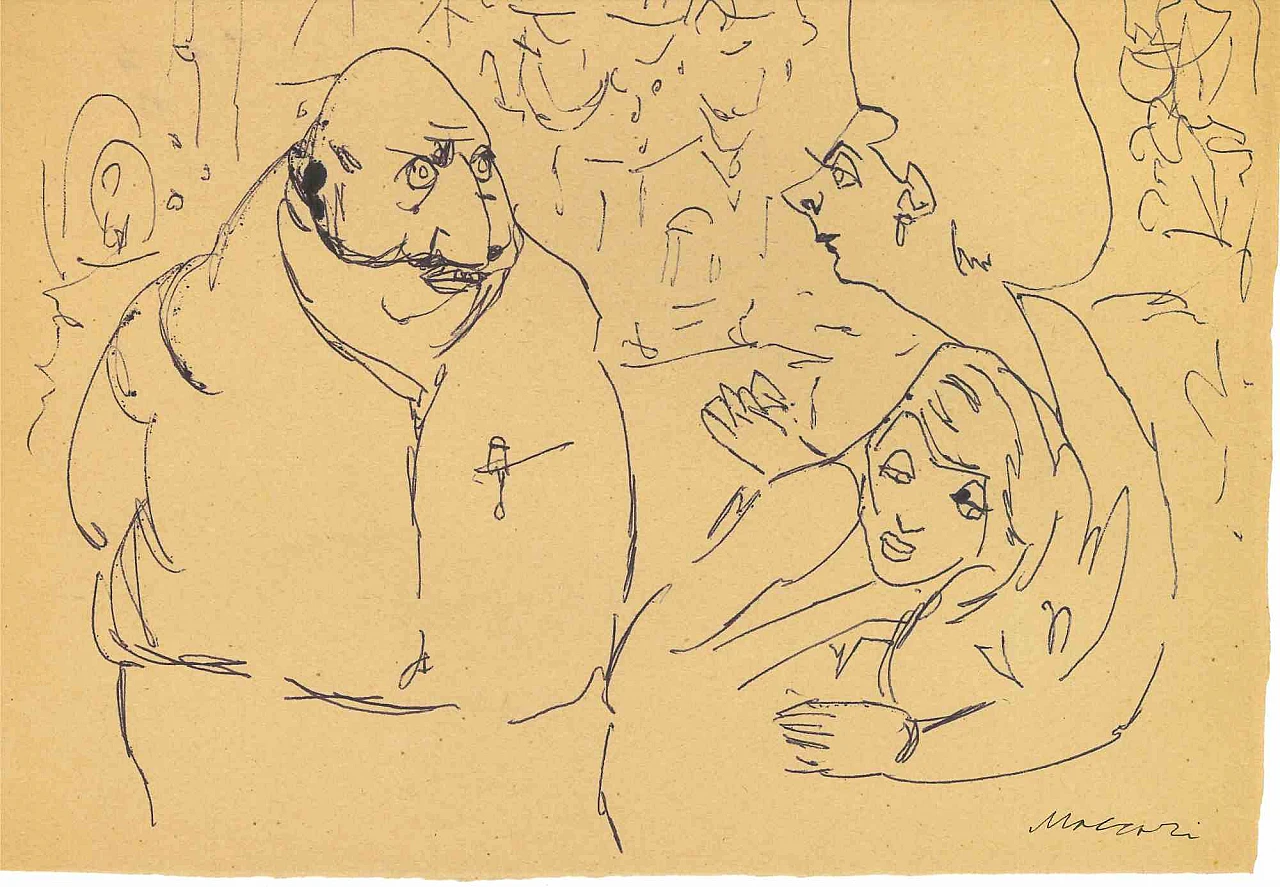Mino Maccari, Conversazione, Disegno Disegno a penna Anni 2000 1