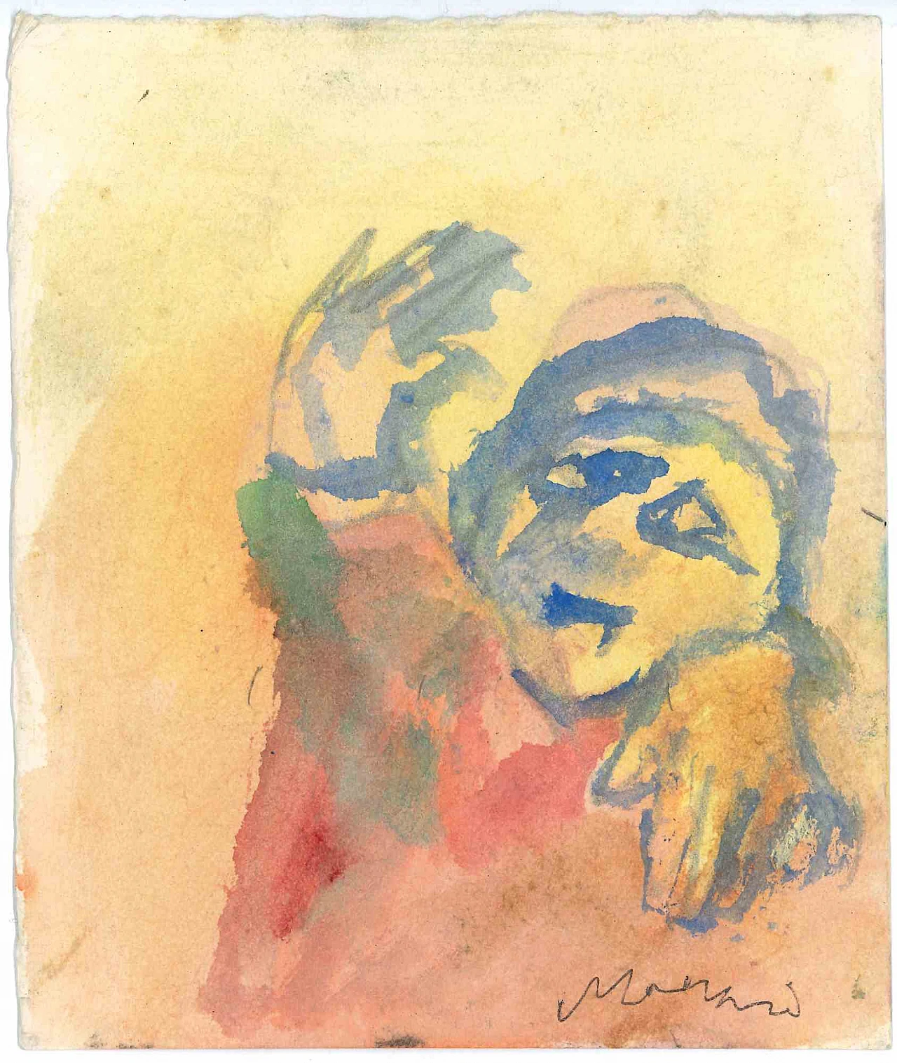 Mino Maccari, Ritratto, Disegno Acquarello Anni 2000 1