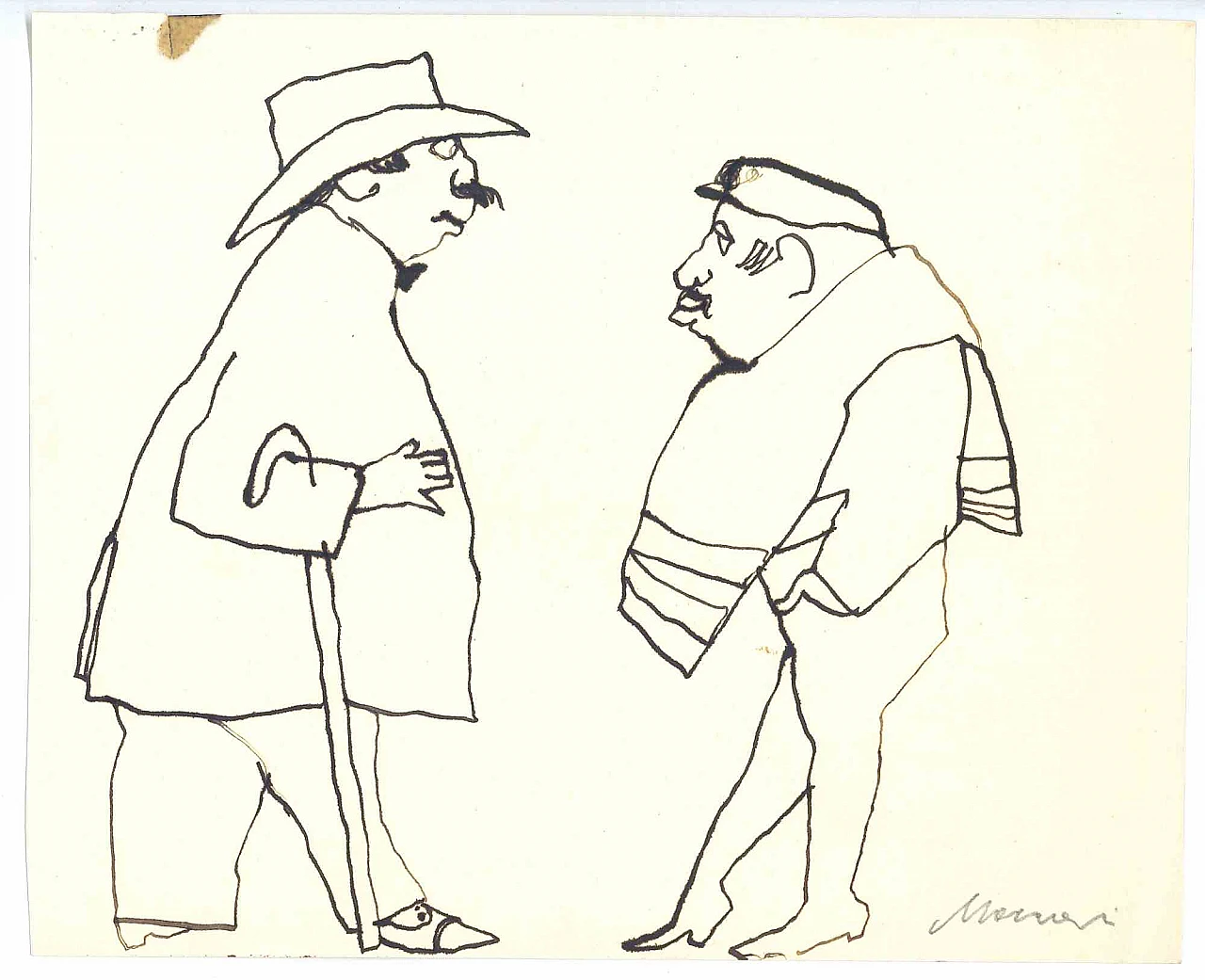 Mino Maccari, Incontro, Disegno Acquarello Anni 2000 1