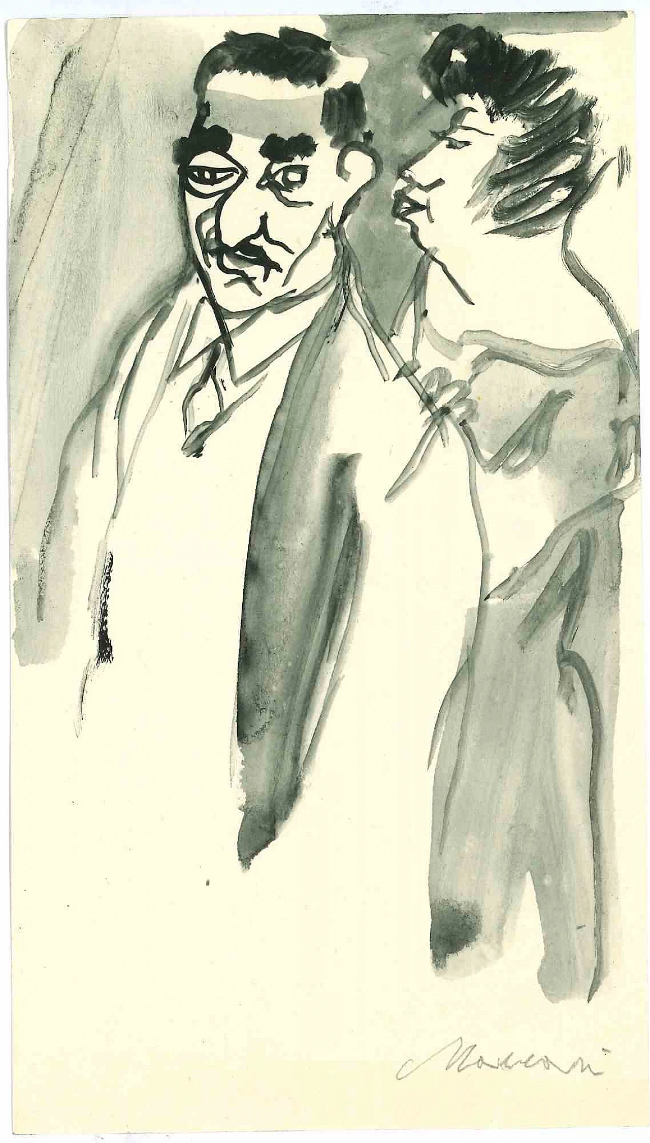 Mino Maccari, Figure, Disegno Acquarello Anni 2000 1