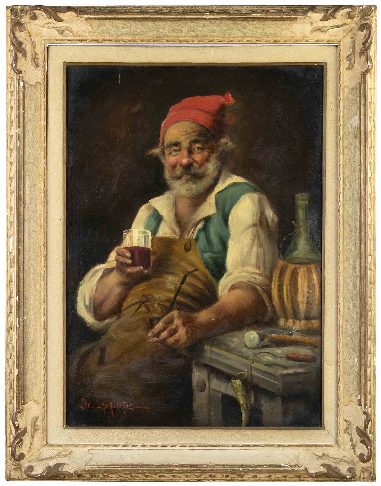 Adriano De Laurentis, Man with a Wine Glass, Oil on Canvas 2000s 1