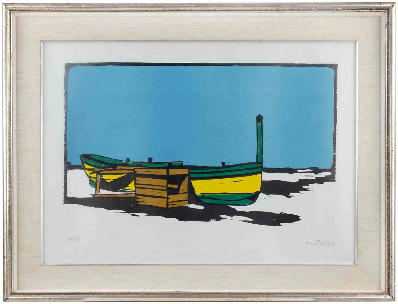 Enotrio Pugliese, Boats, Etching 1960s-1970s 1