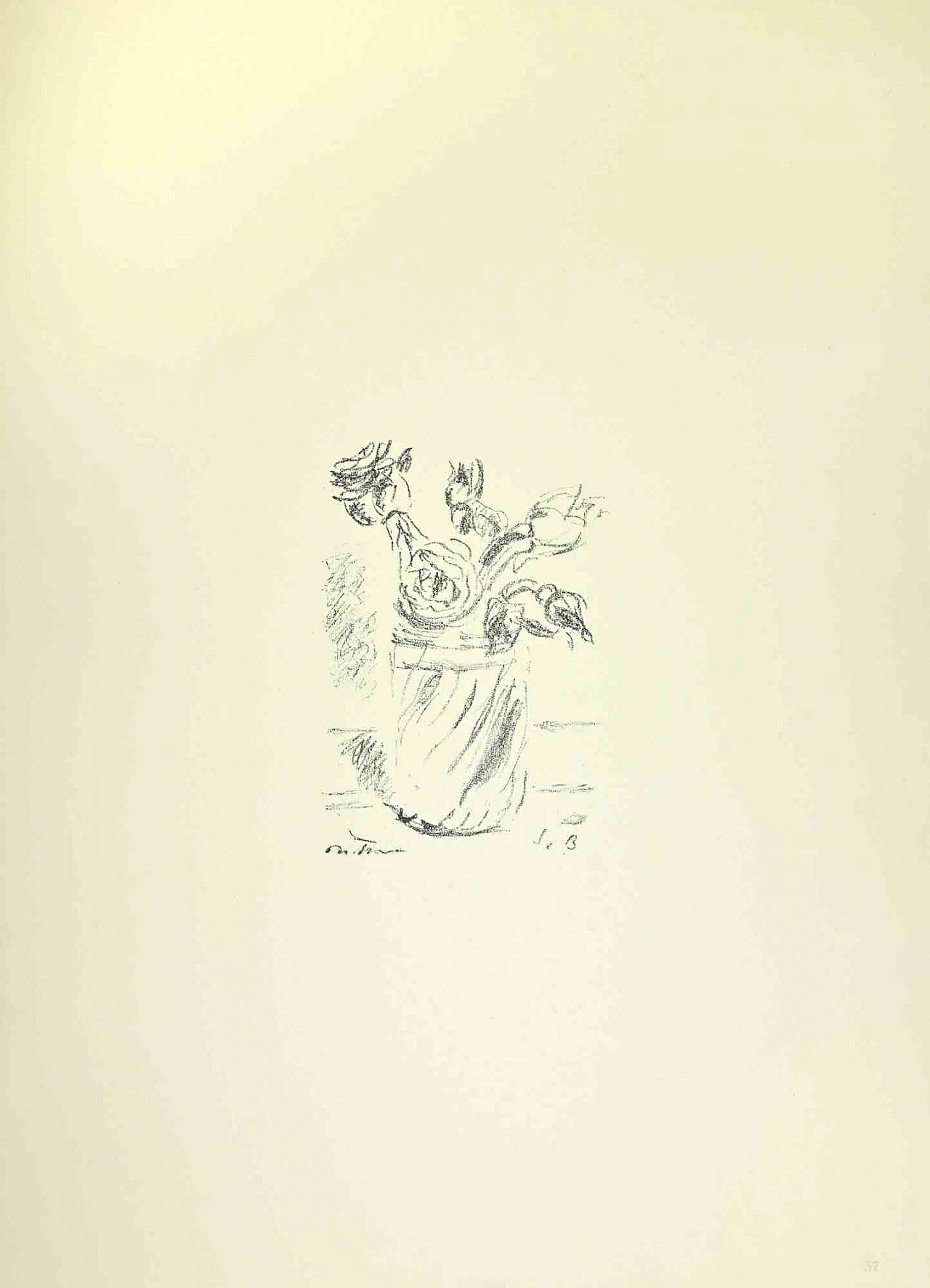 Filippo de Pisis, Rosa in un bicchiere, litografia 1960-1979 1