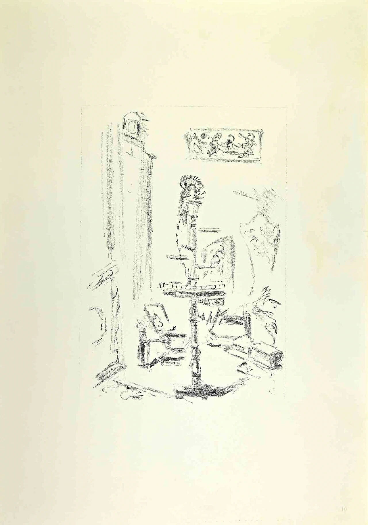 Filippo de Pisis, Cocò allo specchio, Litografia 1960-1979 1