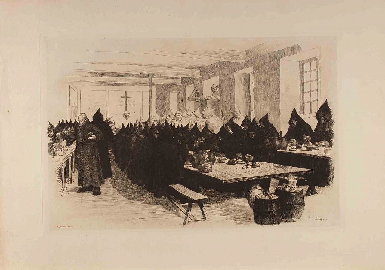 Auguste Lancon, Les Trappistes, Etching Aquatint 19th century 1