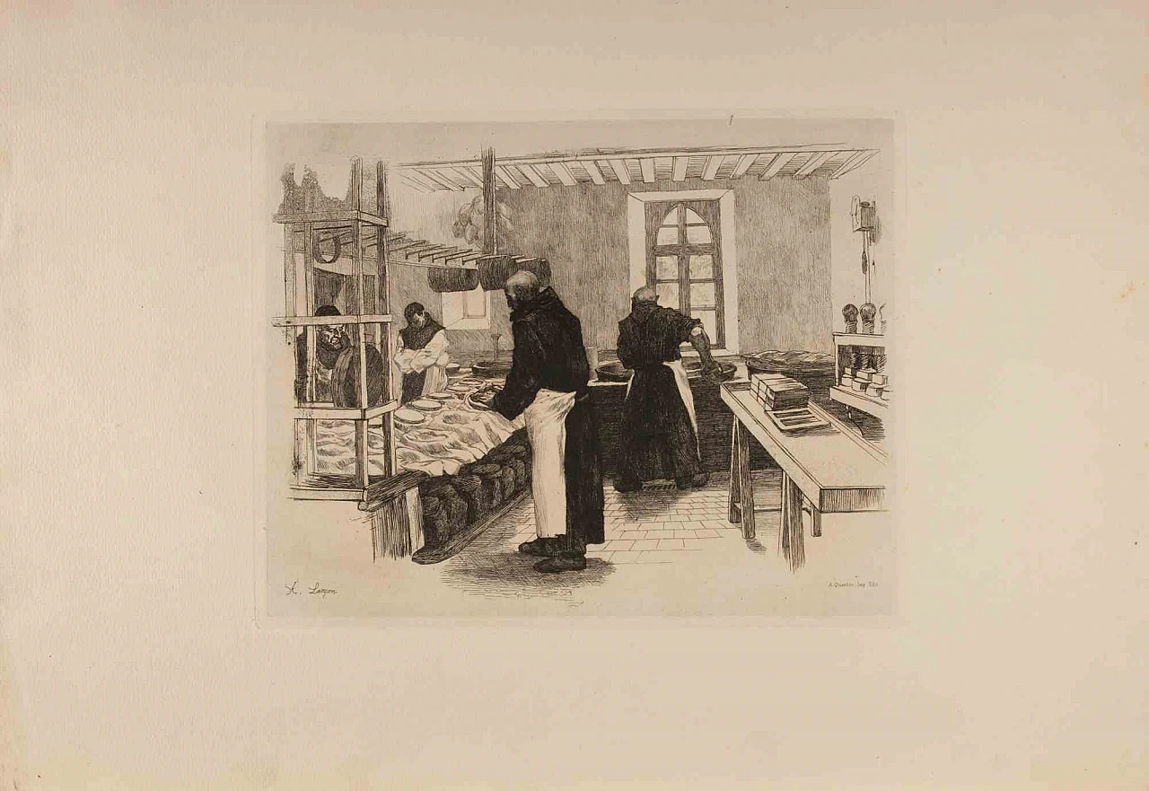 Auguste Lancon, Les Trappistes, Etching Aquatint 19th century 1