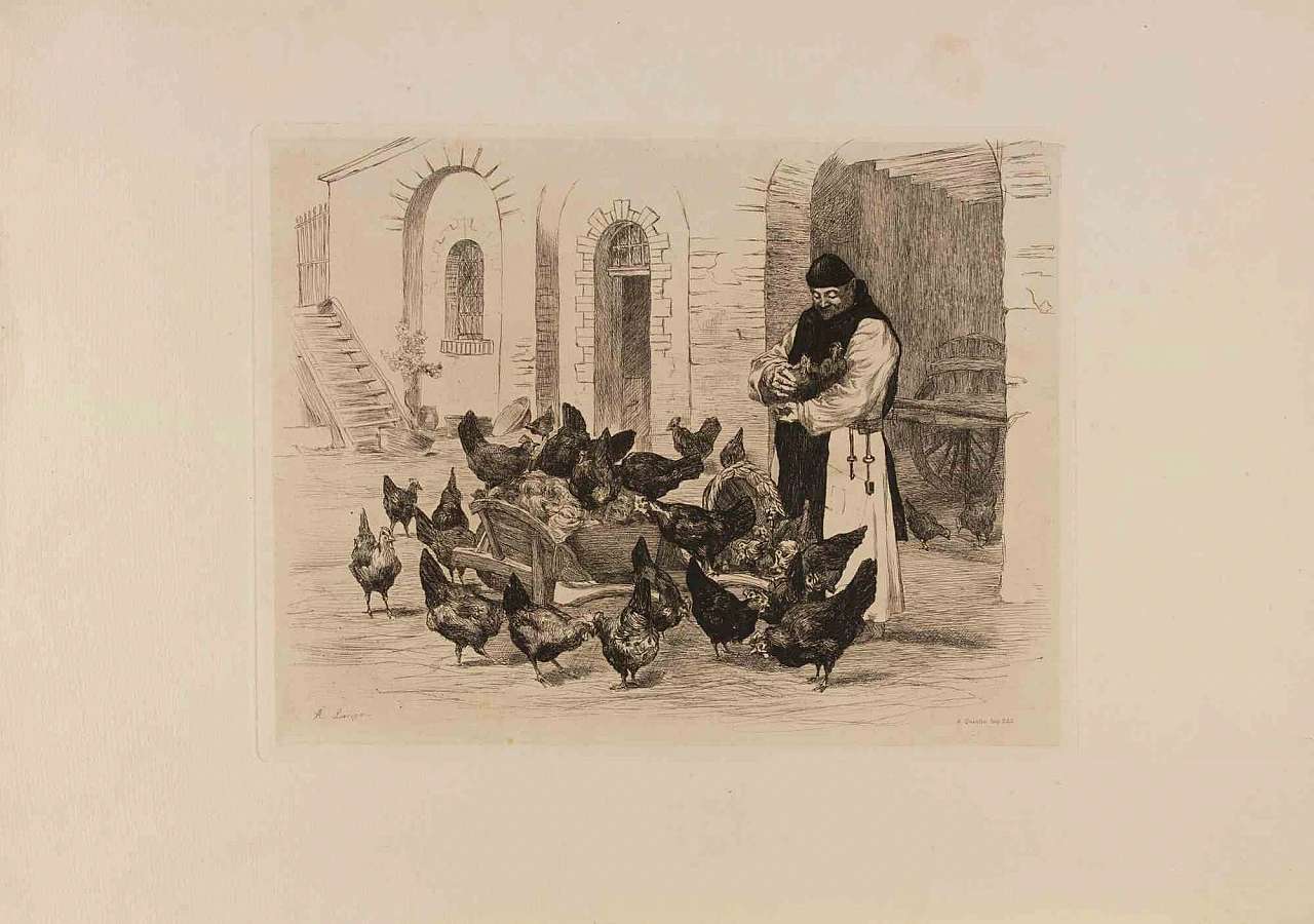 Auguste Lancon, Les Trappistes, Etching Aquatint 19th century 1