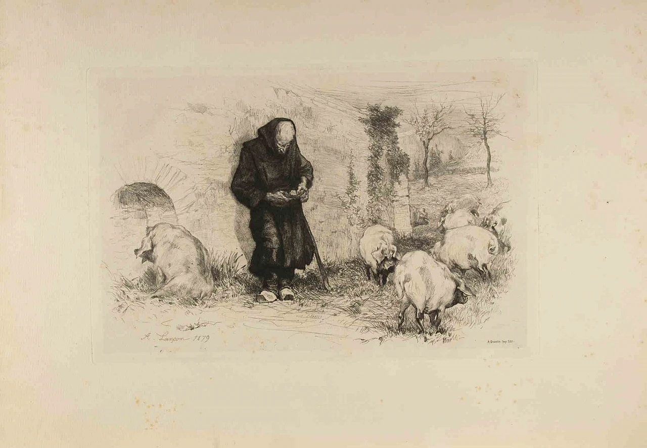 Auguste Lancon, Les Trappistes, Etching Aquatint 19th century 1