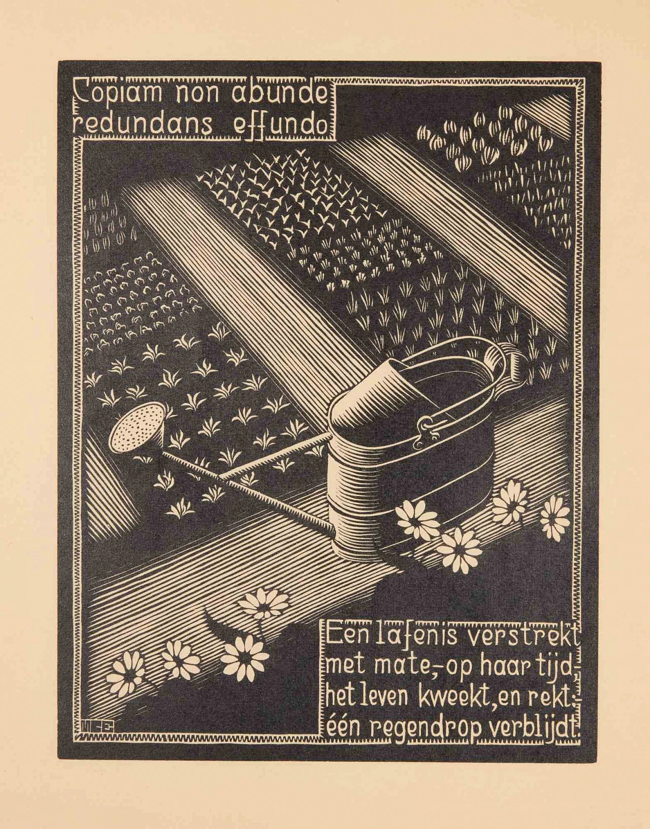 Maurits Cornelis Escher, Watering Can, Woodcut 1920s-1930s 1
