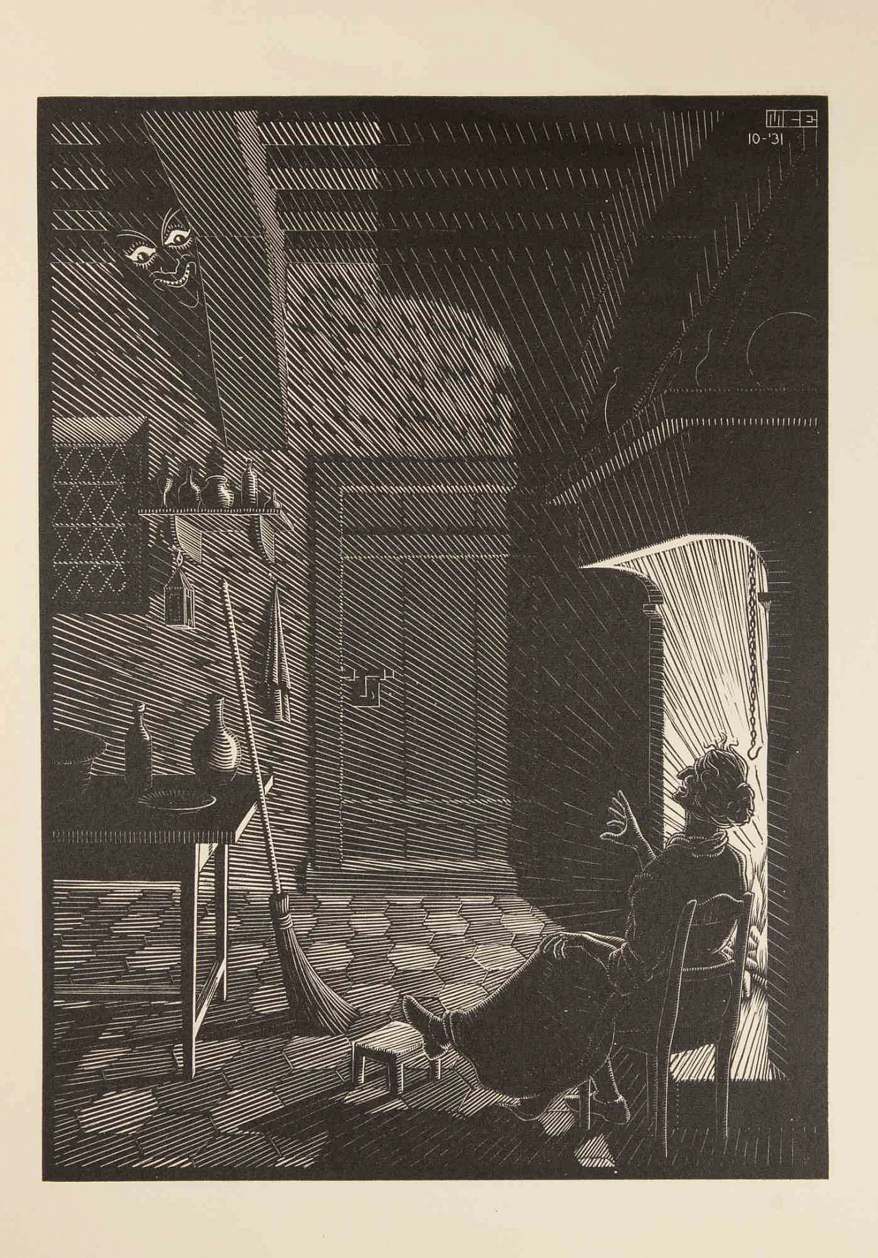 Maurits Cornelis Escher, Poltergeist, Woodcut 1920s-1930s 1