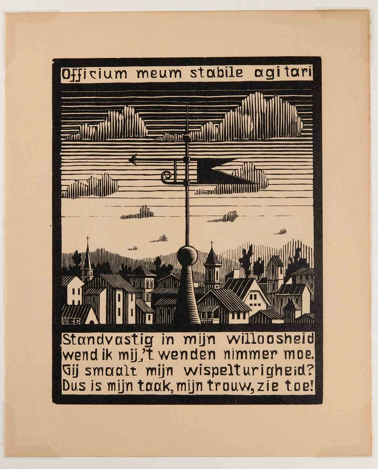 Maurits Cornelis Escher, Weather Vane, Woodcut 1920s-1930s 1
