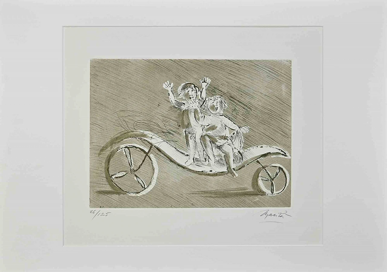 Giacomo Manzù, Mileto and Giulia in a Green Carriage, Etching 1960s-1970s 1